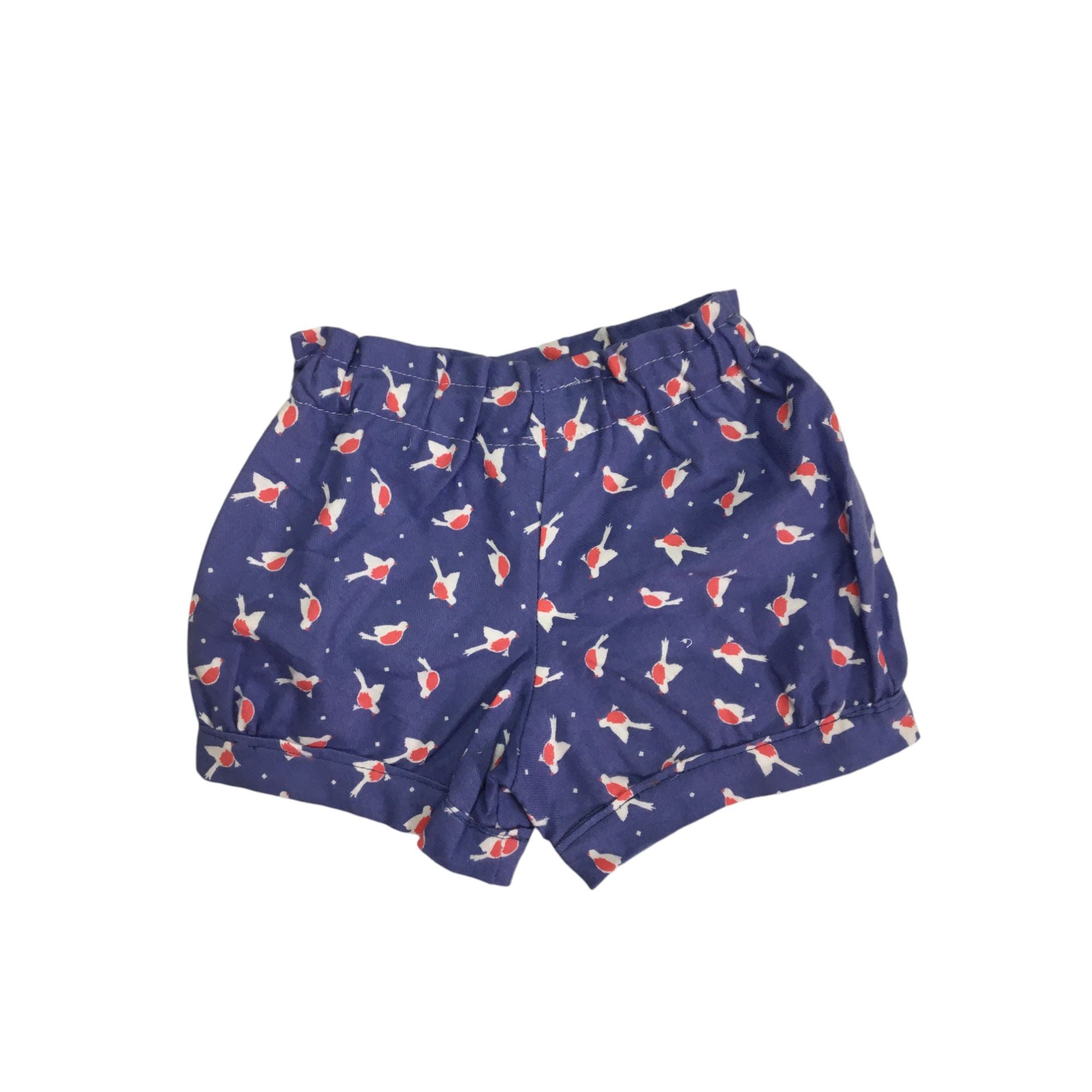 6-12M Blue & Red Bird Flannel Paperbag Bloomer Shorts - Emmy & Belle