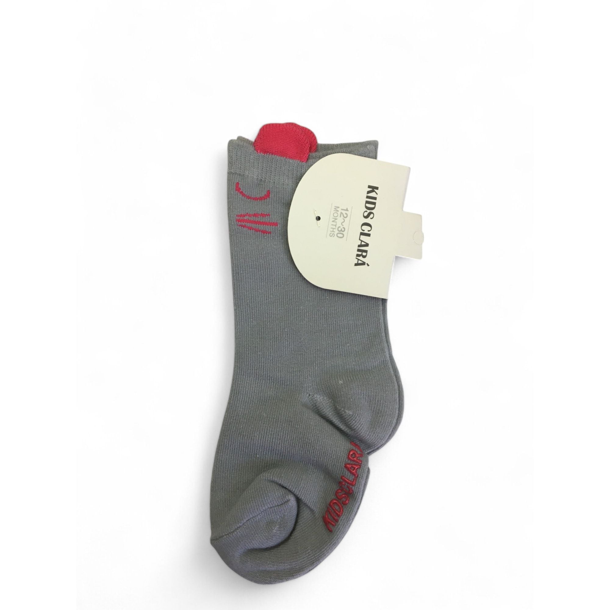 18-36M Grey & Pink Cat Detail Non-Slip Sock - Emmy & Belle