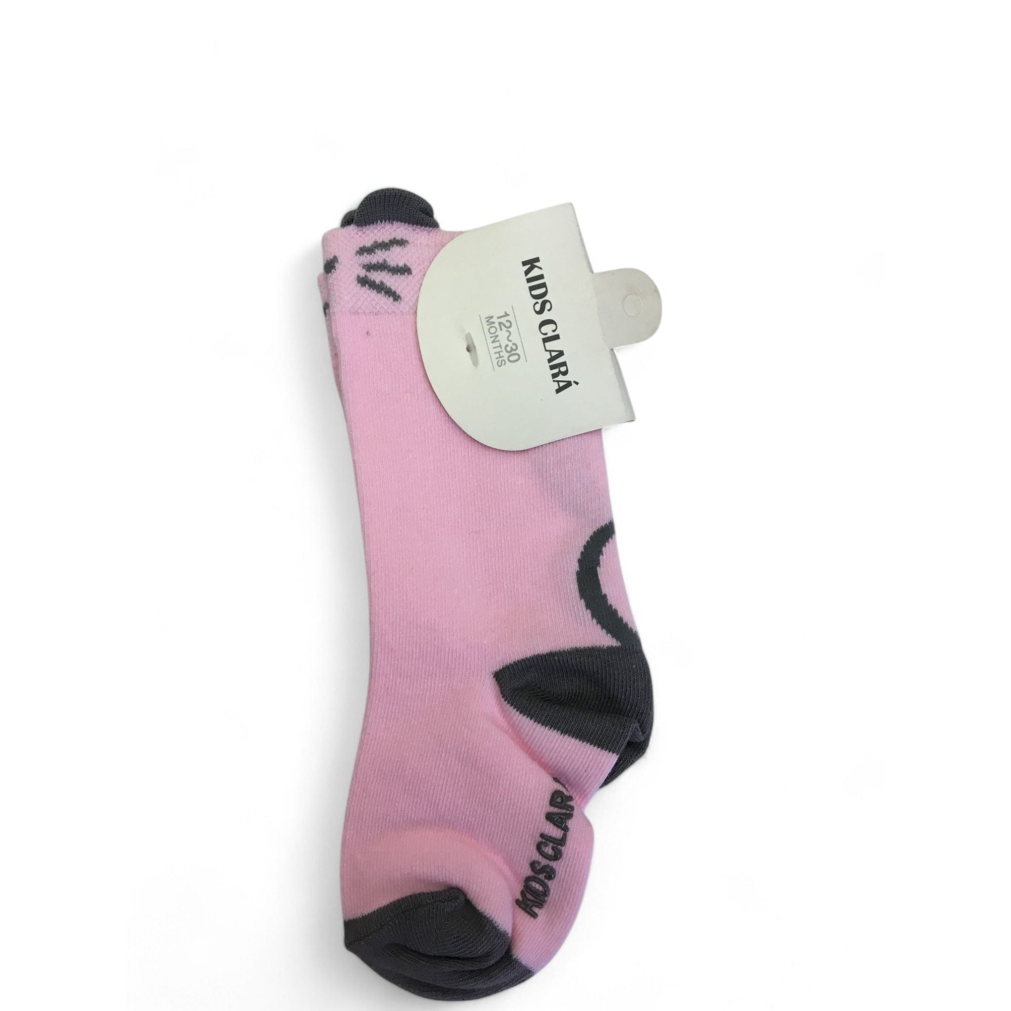 12-30M Pink & Black Cat Detail Non-Slip Sock - Emmy & Belle