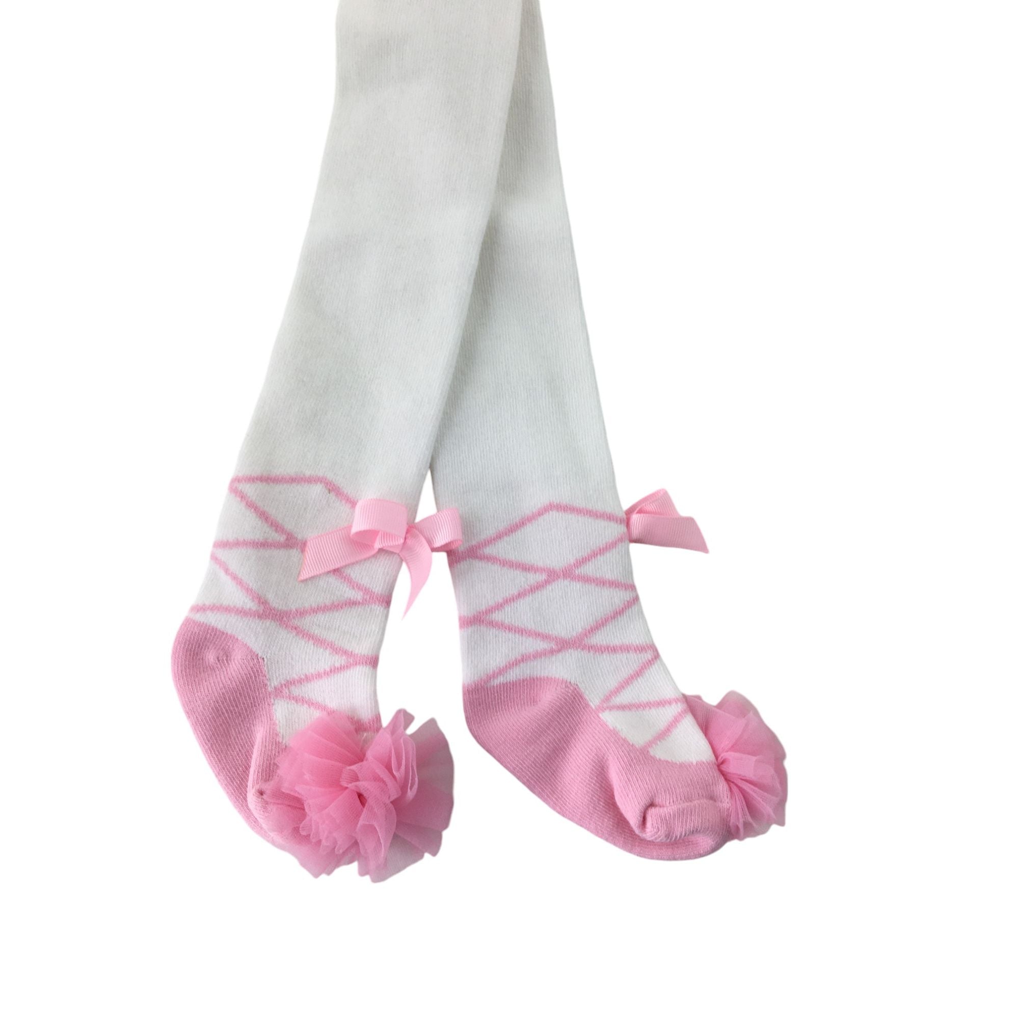 12-18M White & Pink Ballerina Knit Stockings - Emmy & Belle