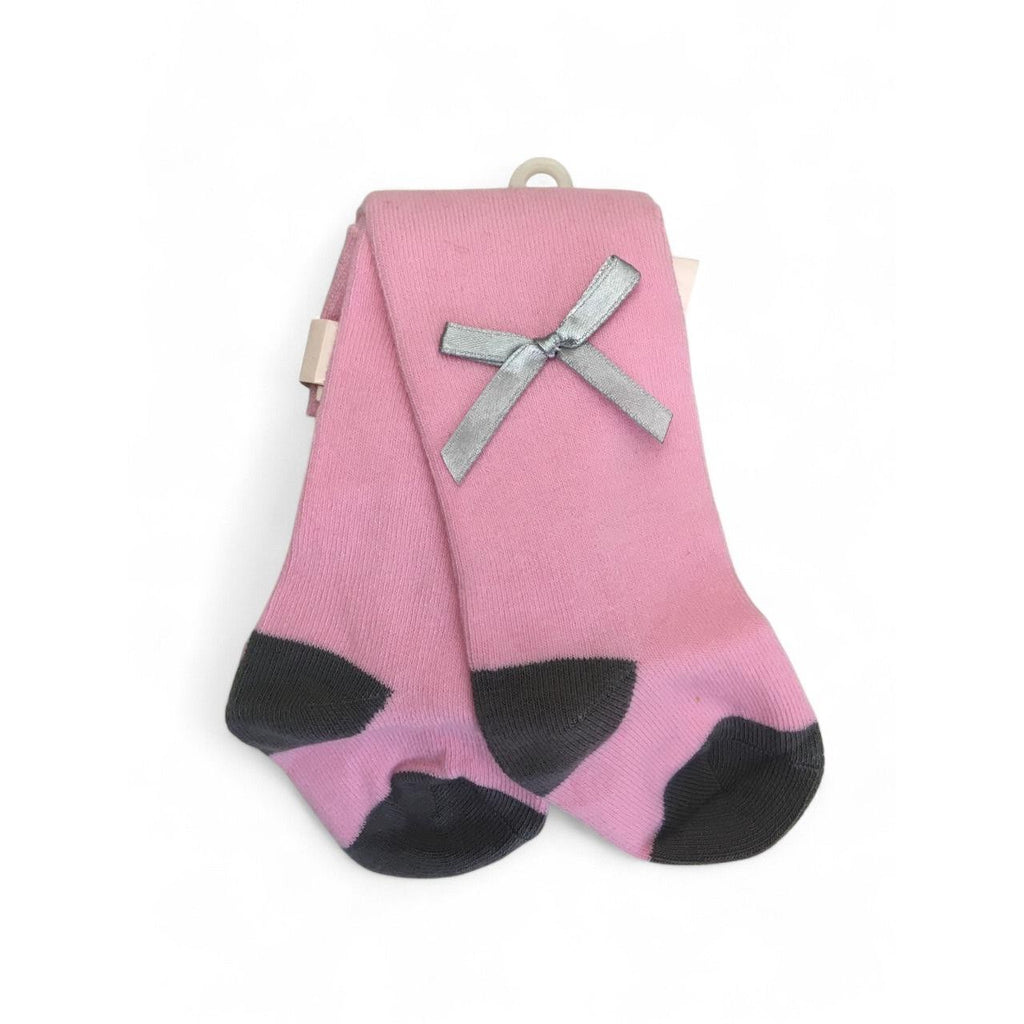 0-12M Pink & Grey Heel & Toe Knit Stockings - Emmy & Belle