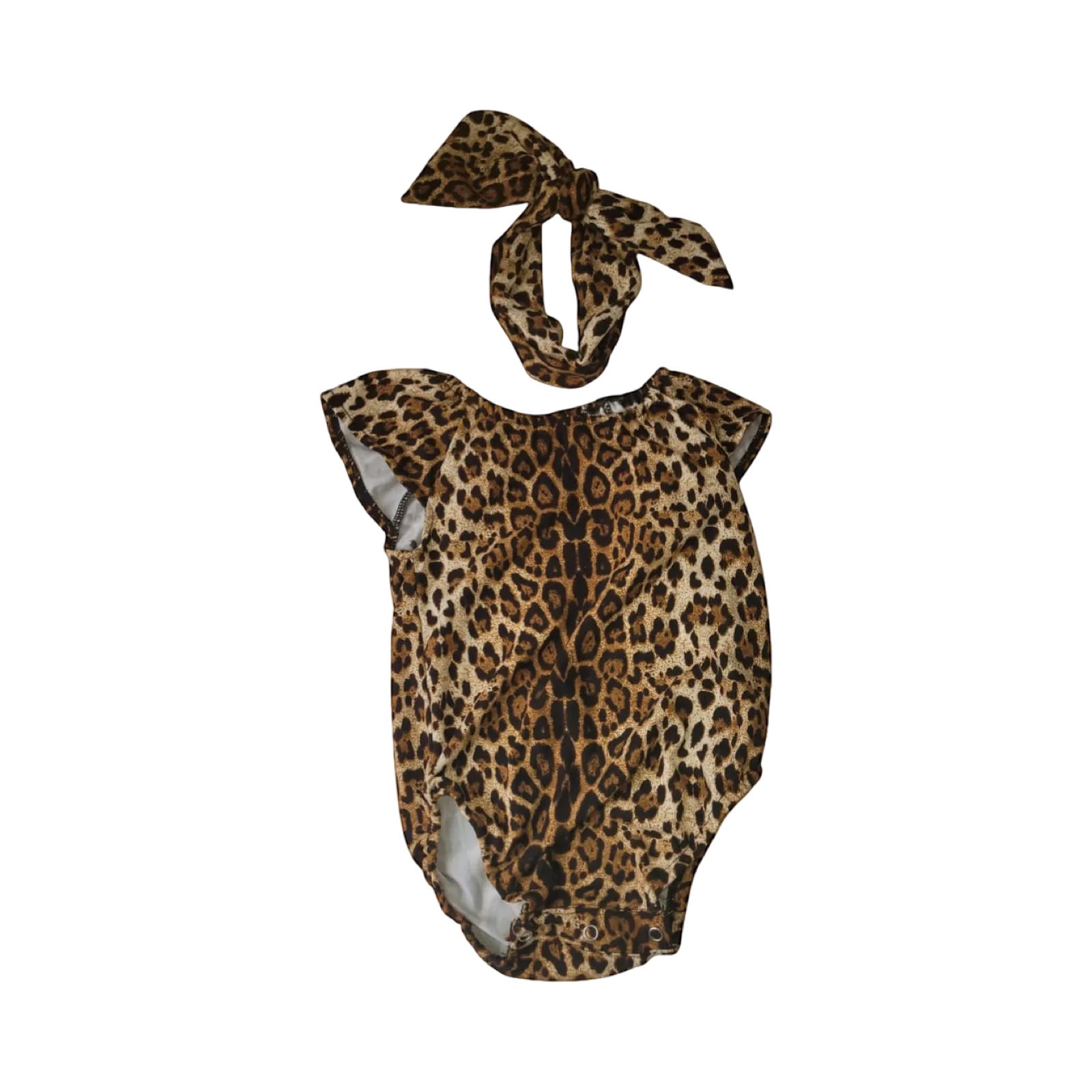 3-6M Brown & Black Leopard Print Romper & Headband