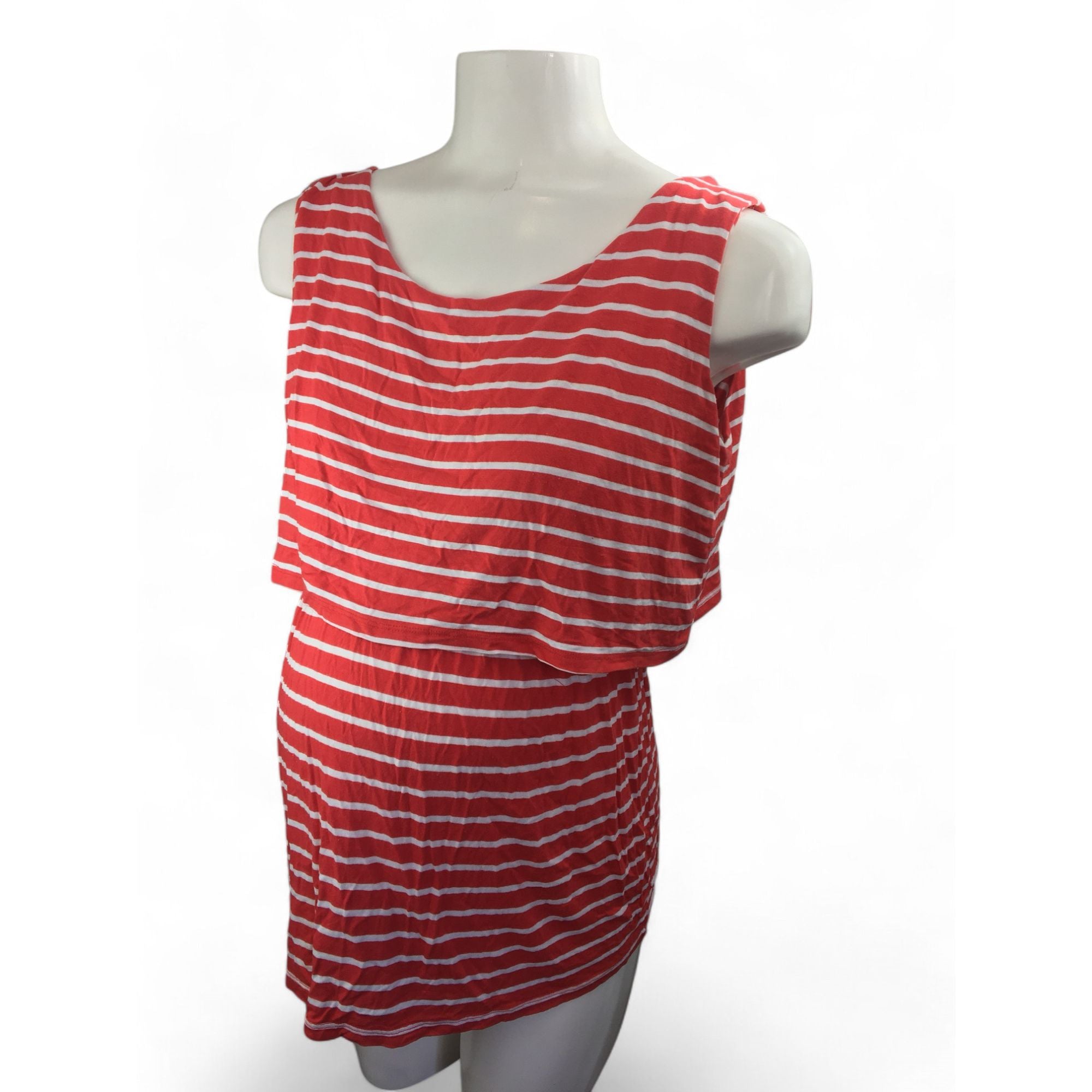 Large - Red & White Stripe Maternity & Nursing Sleeveless Top - Cherry Melon
