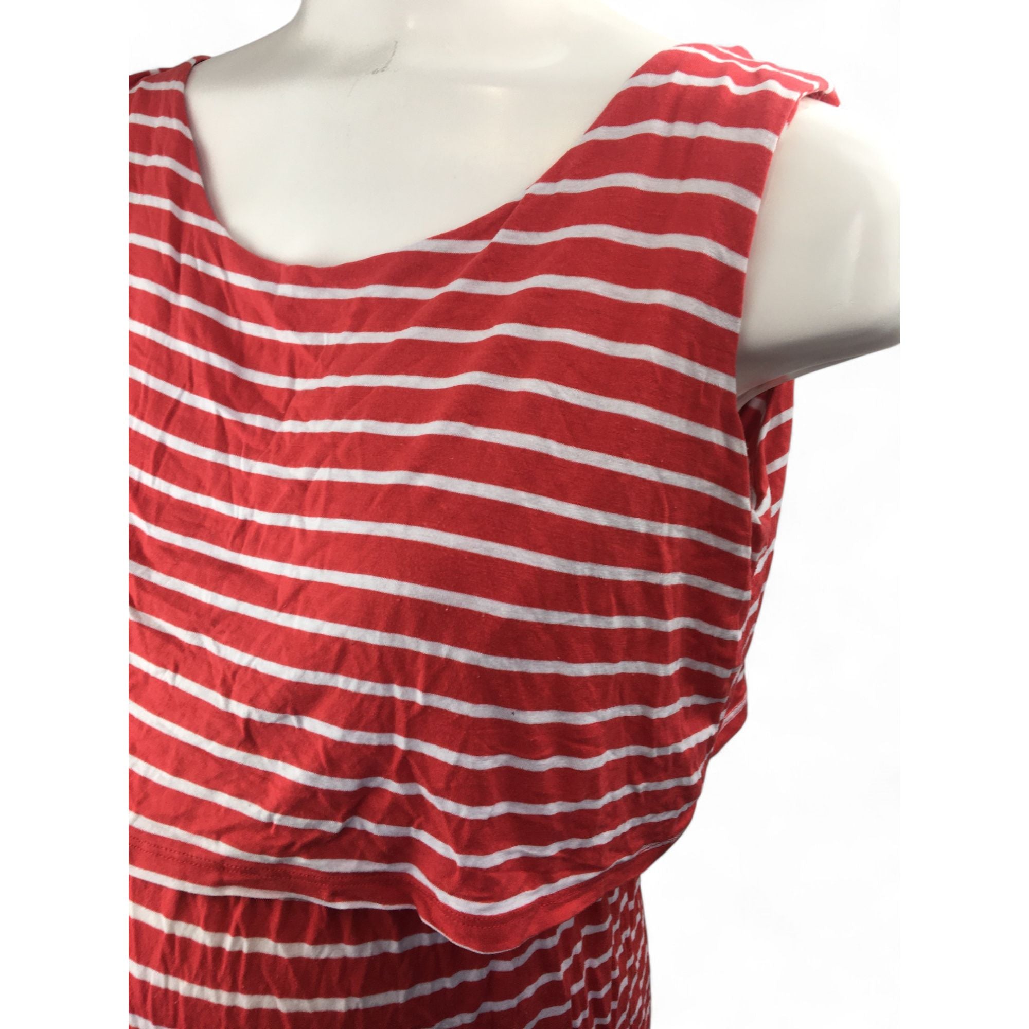 Large - Red & White Stripe Maternity & Nursing Sleeveless Top - Cherry Melon