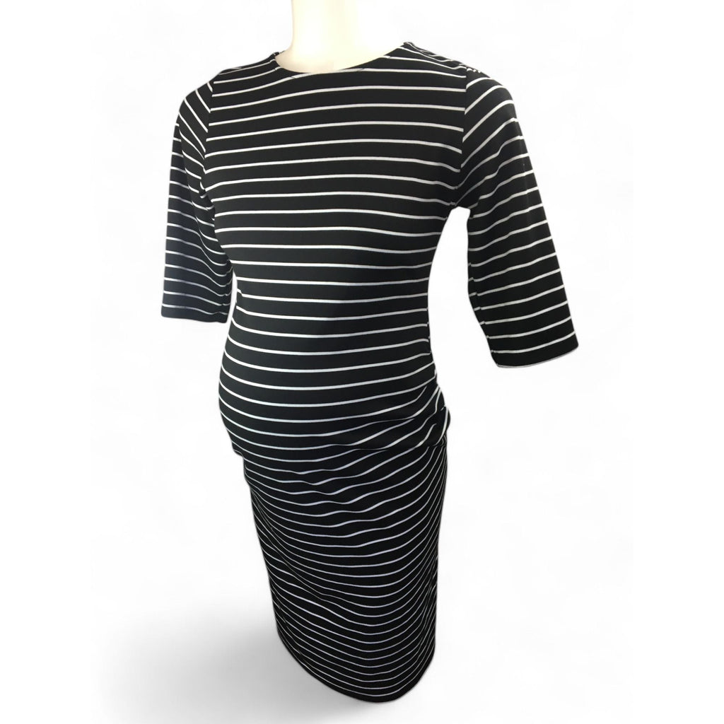 Medium - Black & White Stripe Maternity Bodycon Dress - Cherry Melon