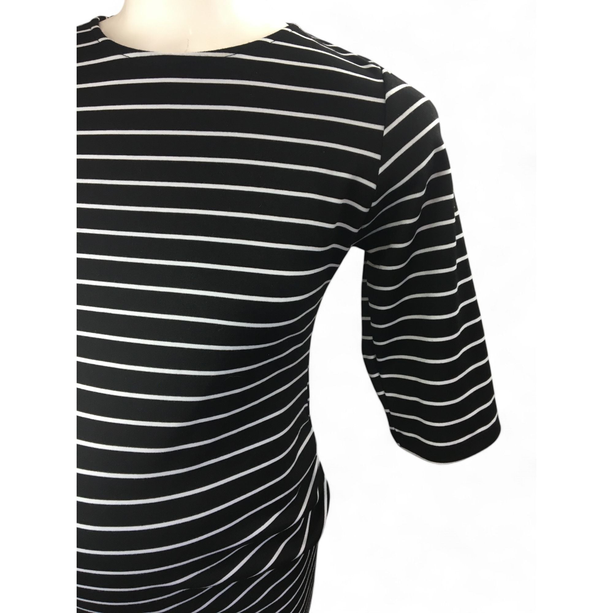 Medium - Black & White Stripe Maternity Bodycon Dress - Cherry Melon