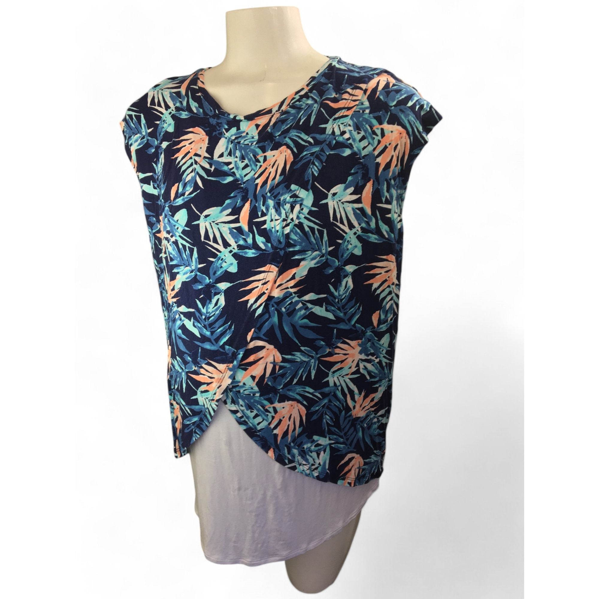 Large - Navy & Coral Maternity & Nursing Tulip Top - Cherry Melon