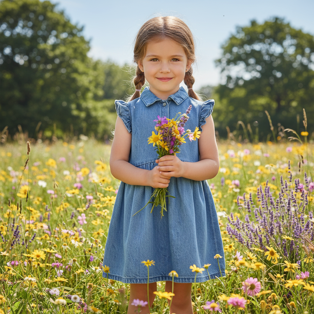 4-5Y Denim dress with collar and frill should detail - Zara