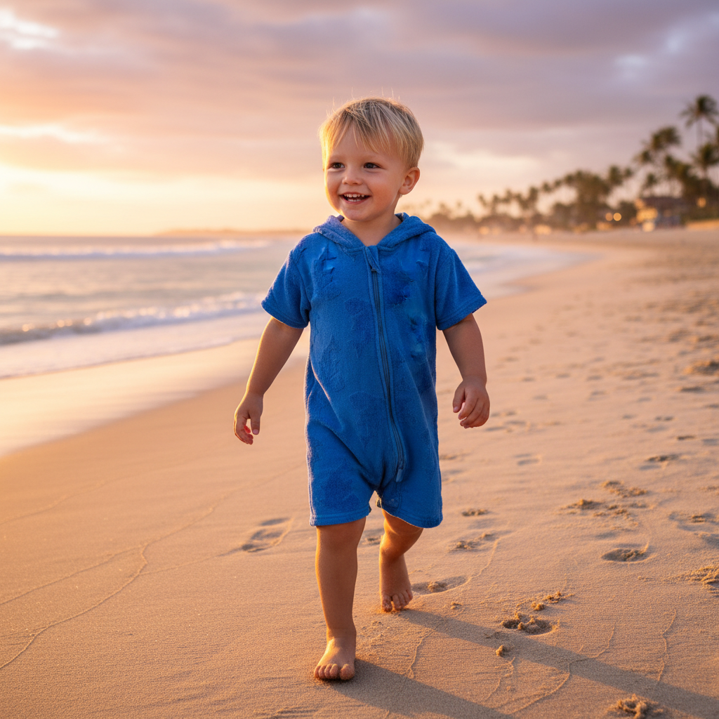 1-2Y Blue shark beach onesie - Cotton On