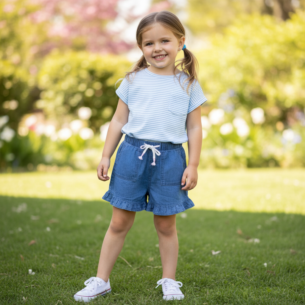 5-6Y Denim shorts with frill detail - Woolworths