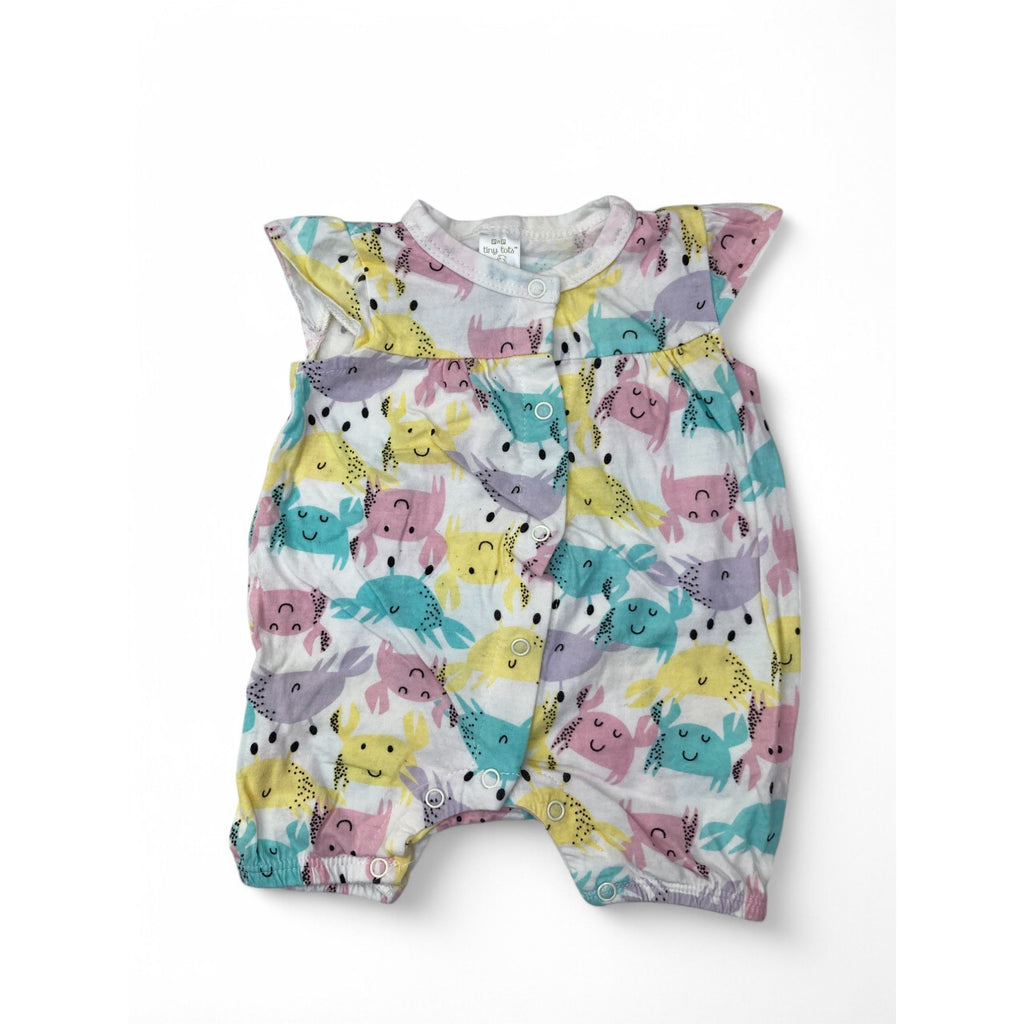 0-3M White Pastel Crab Snap Romper - Tiny Tots