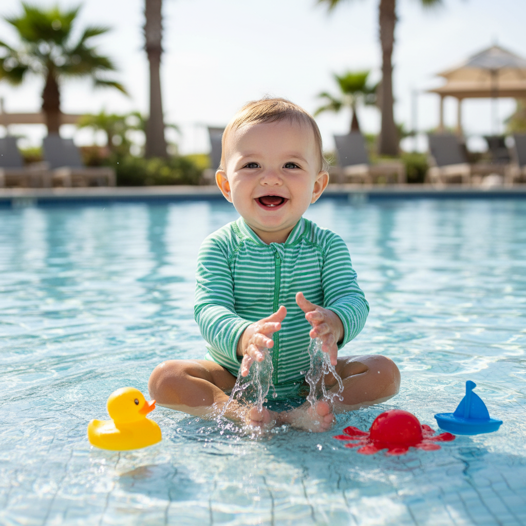 6-12M Green & white ribbed long sleeve swimsuit - Cotton On