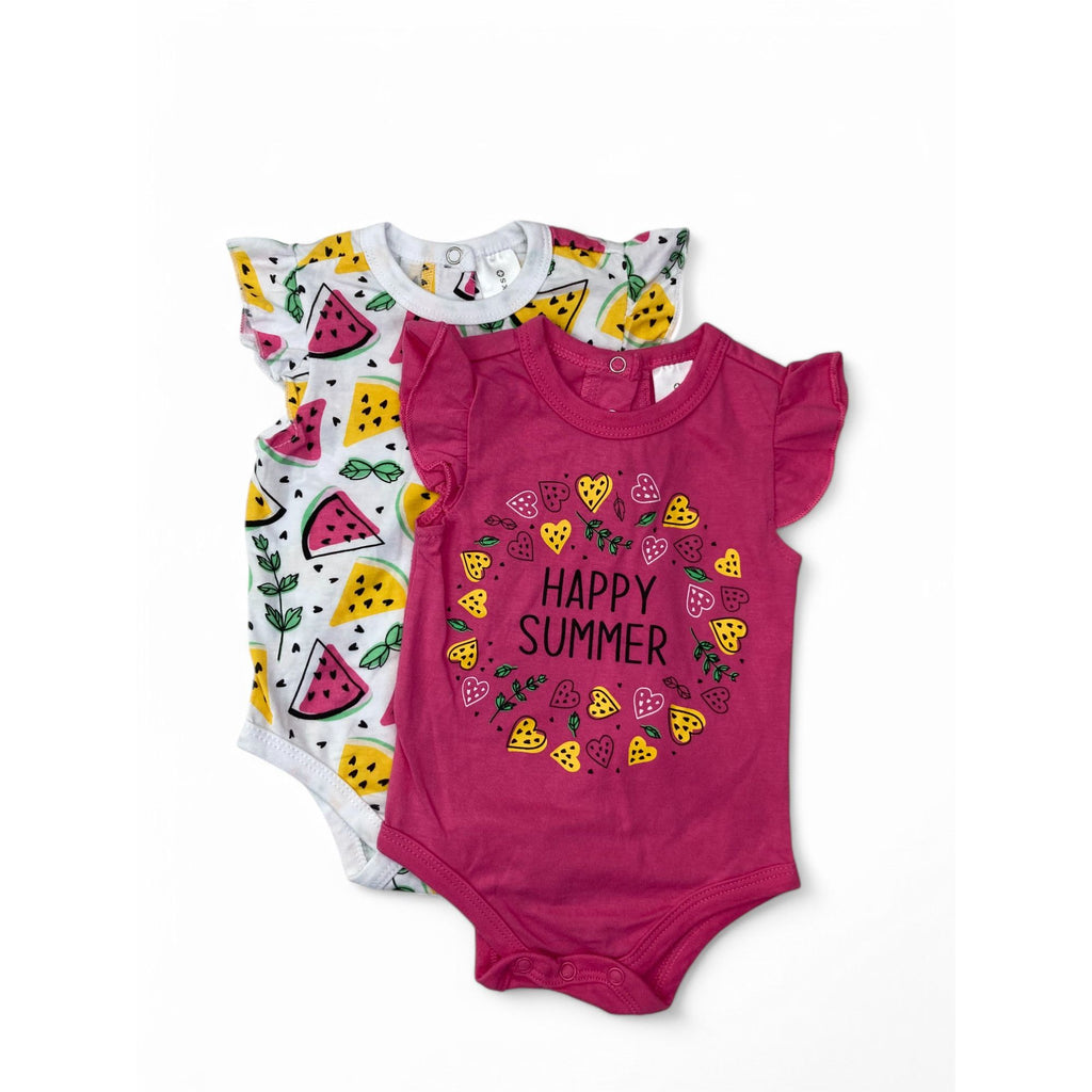 0-3M White & Cerise Pink Fruit Bodysuits - Clicks