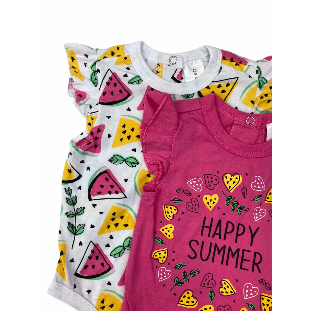 0-3M White & Cerise Pink Fruit Bodysuits - Clicks