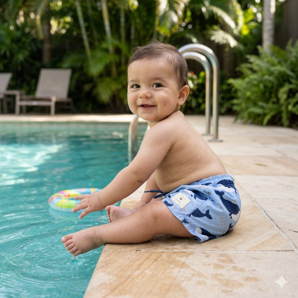 6-12M Blue Whale Board Shorts - Cotton On