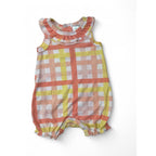 0-3M Peach & Yellow Frill Detail Check Romper - Cuddlesome