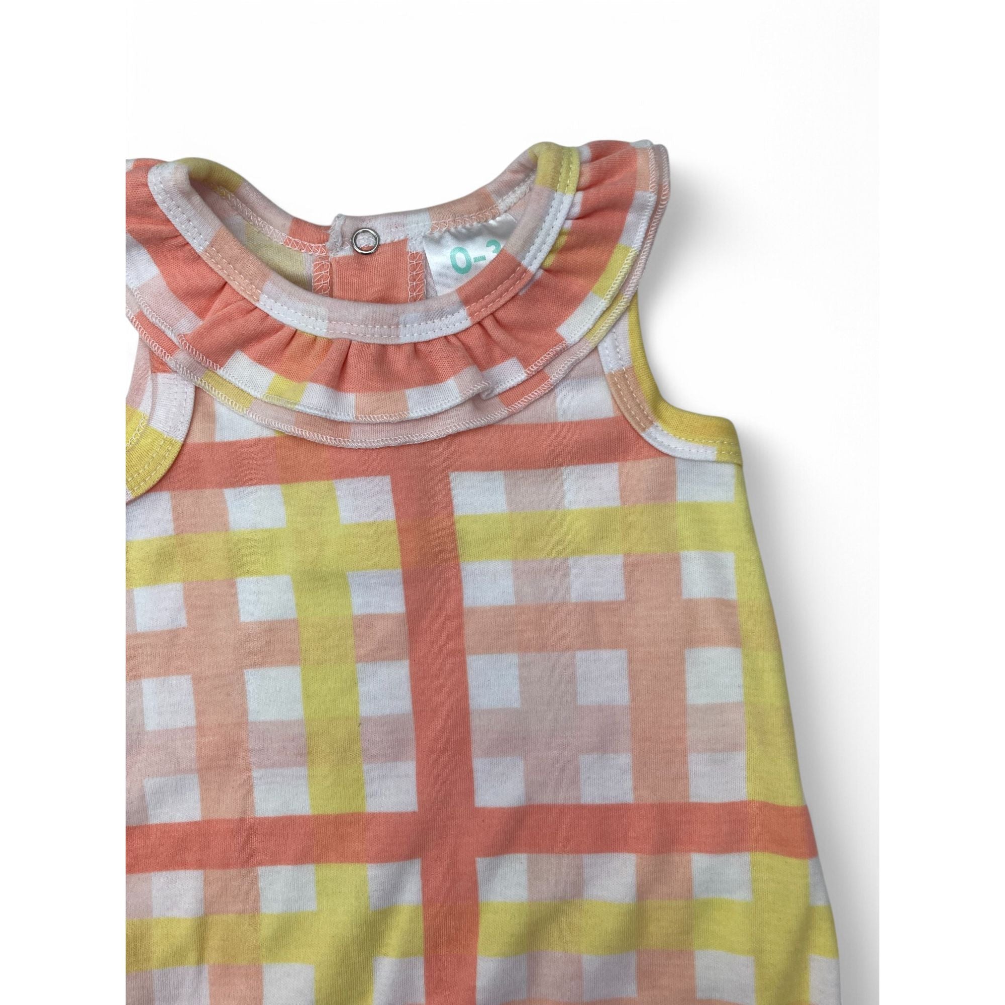 0-3M Peach & Yellow Frill Detail Check Romper - Cuddlesome