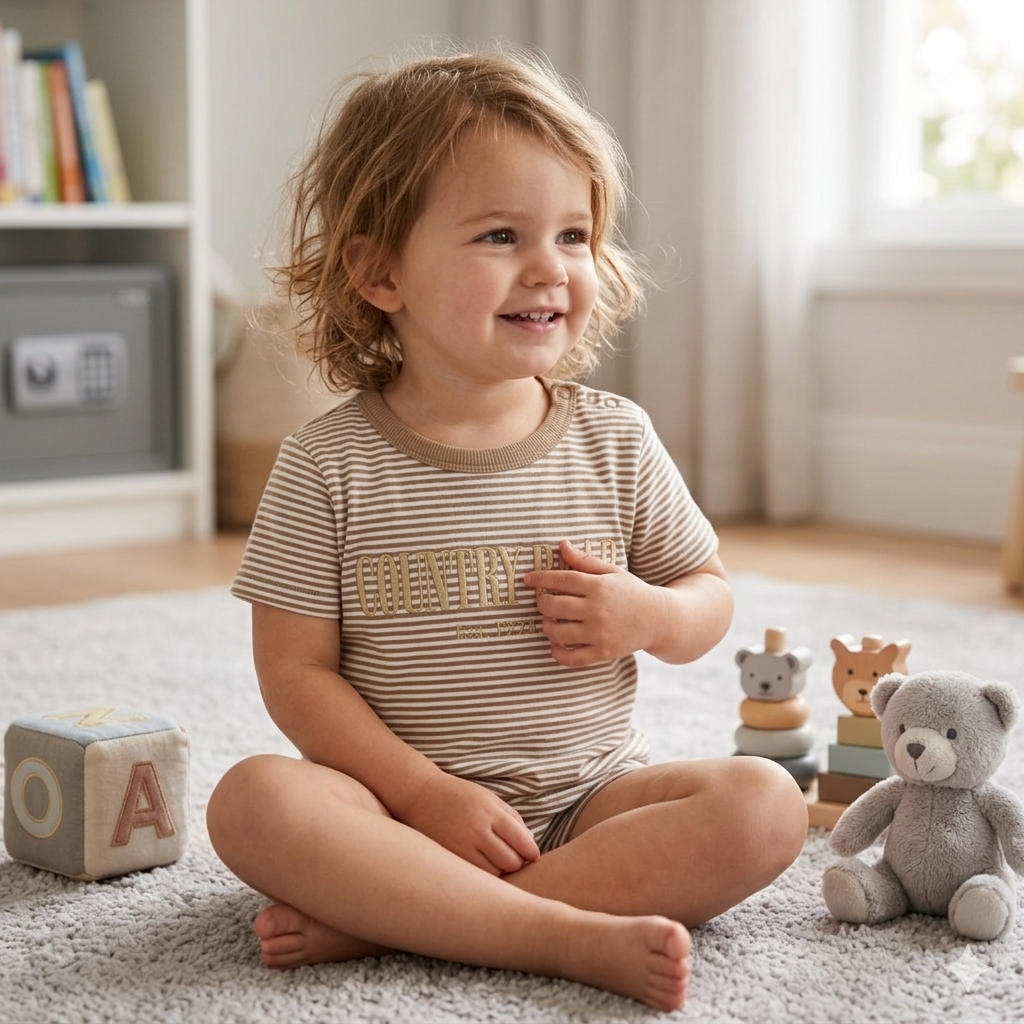 1-2Y White & brown striped t-shirt with embroidery - Country Road