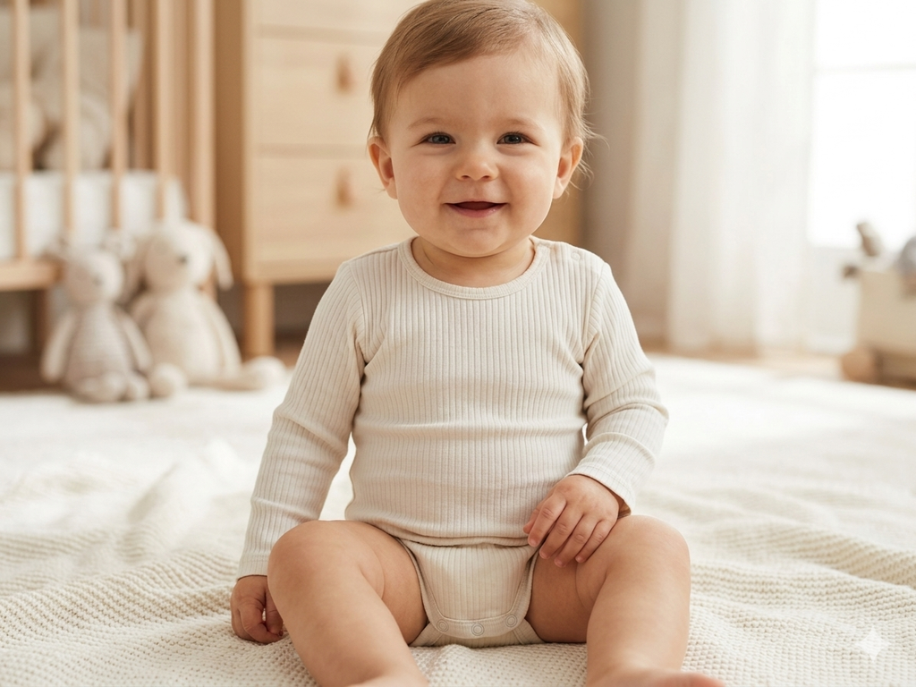 1-2Y Cream Ribbed long sleeve bodysuit - H & M