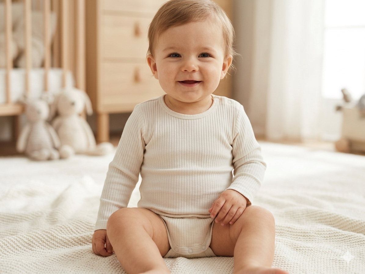 1-2Y Cream Ribbed long sleeve bodysuit - H & M