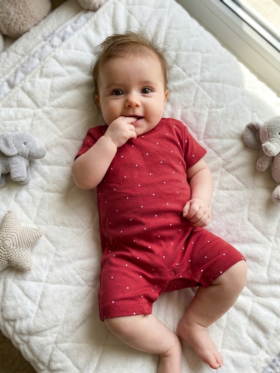 3-6M Red & Gold polka dot romper - Country Road