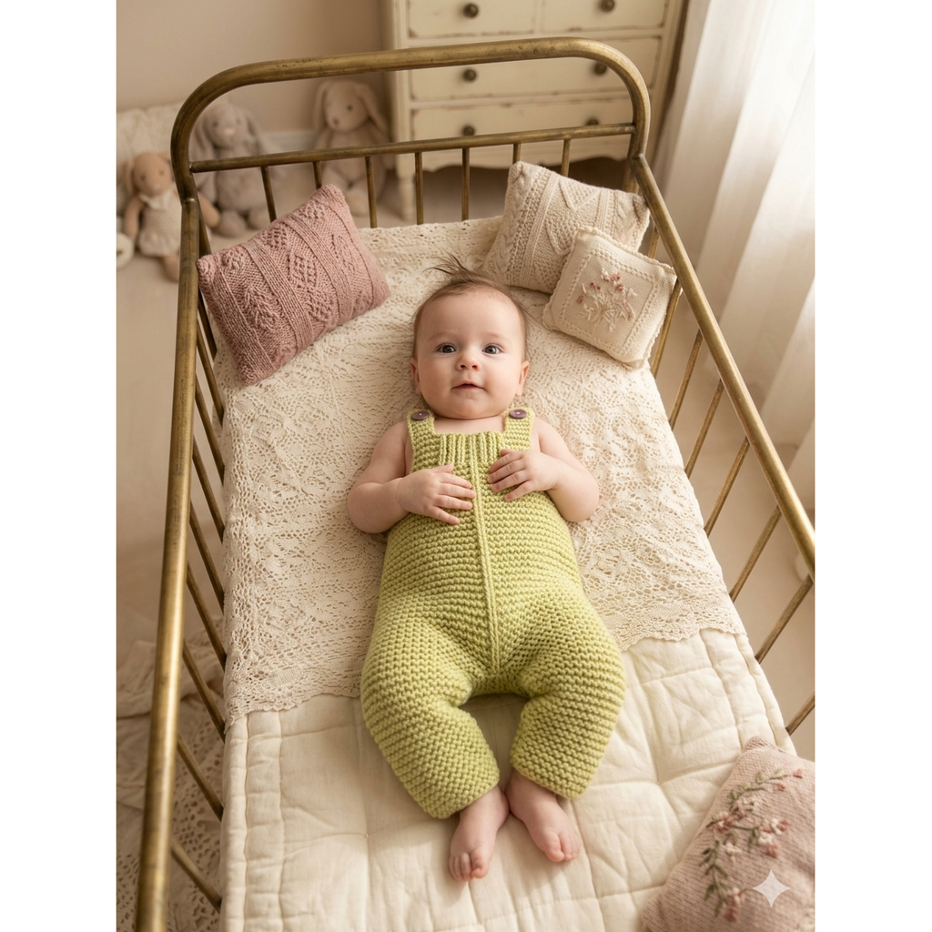 6-12M Mustard yellow knitted dungaree - Nanas