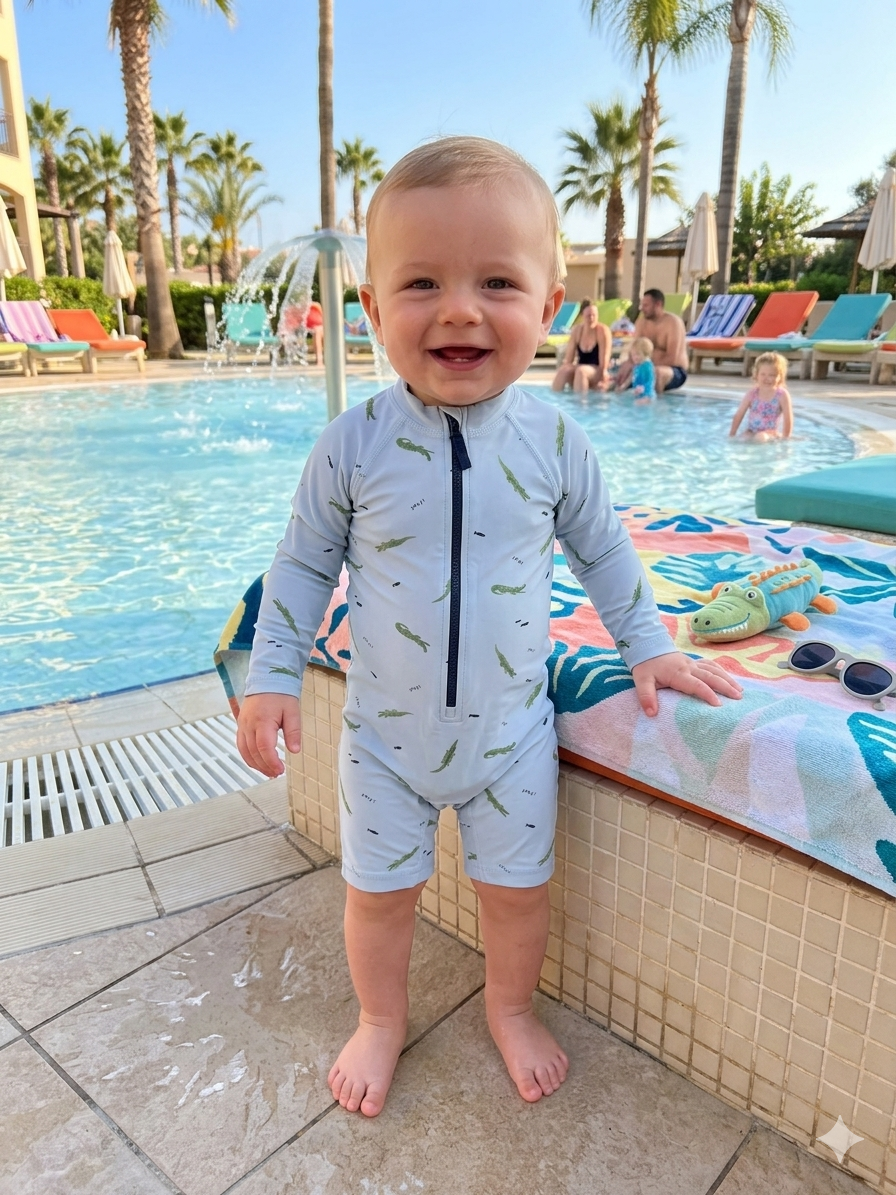 6-12M Blue crocodile long sleeve swimsuit - The little company London