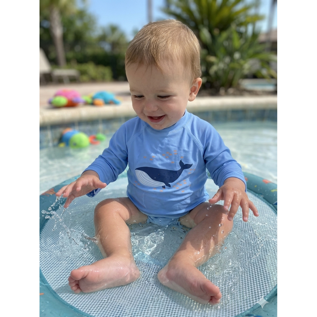 6-12M Blue whale long sleeve swimming shirt - Cotton On