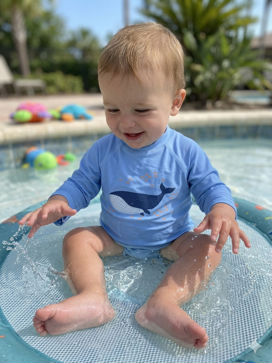 6-12M Blue whale long sleeve swimming shirt - Cotton On