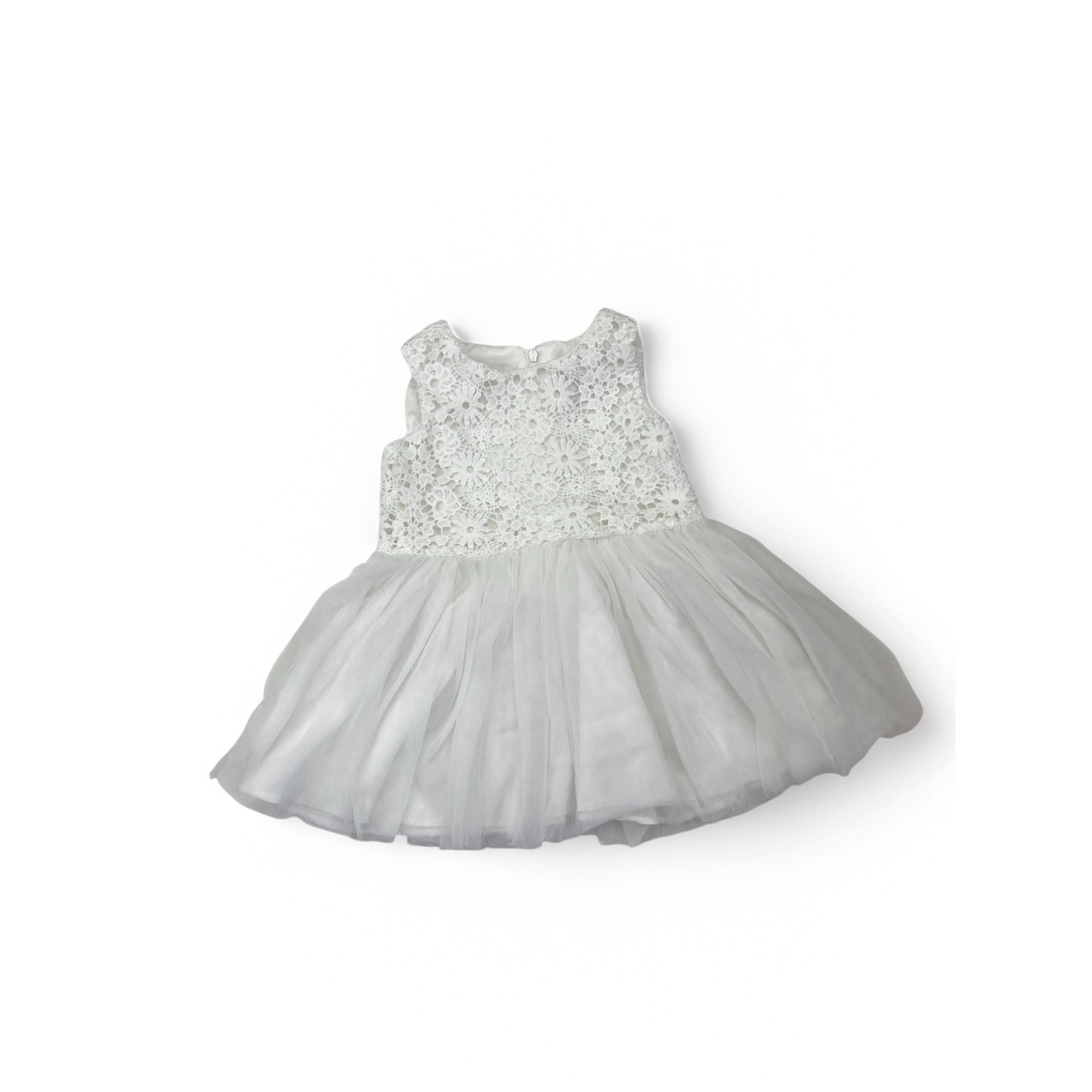 3-6M White Crochet Lace & Tulle Dress - Jet
