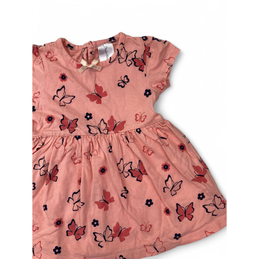 3-6M Coral-Pink Butterfly Baby Doll Dress - OneTwoThree