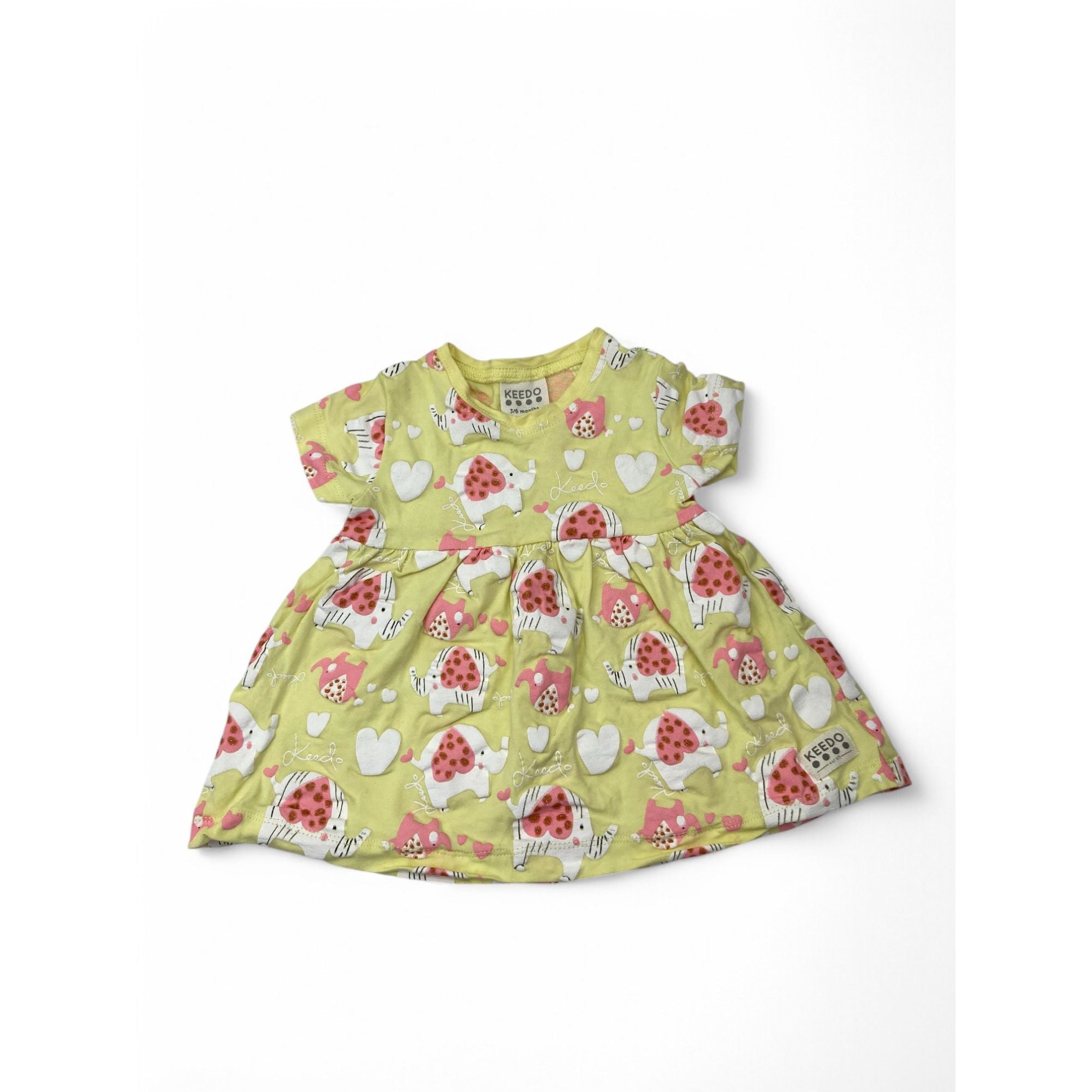 3-6M Lemon Yellow & Pink Glitter Elephant Tunic - Keedo