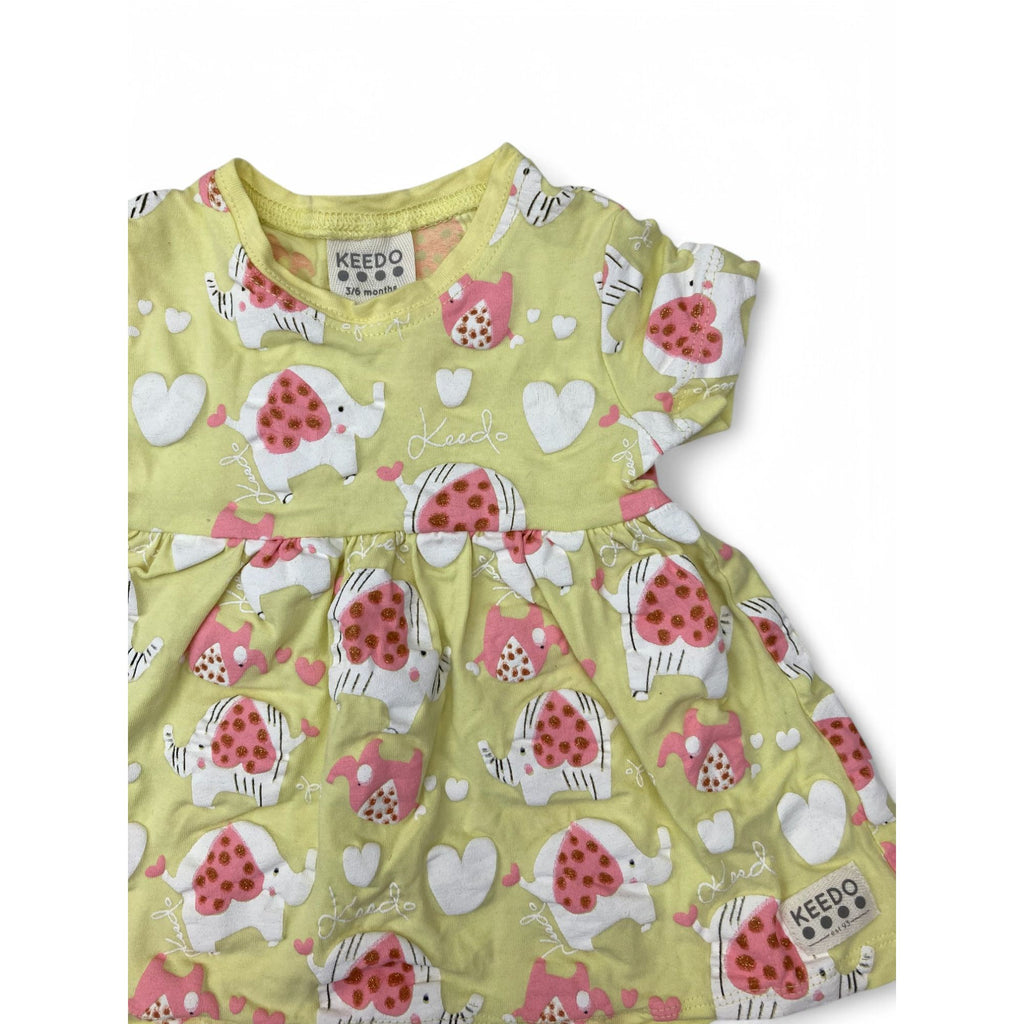 3-6M Lemon Yellow & Pink Glitter Elephant Tunic - Keedo