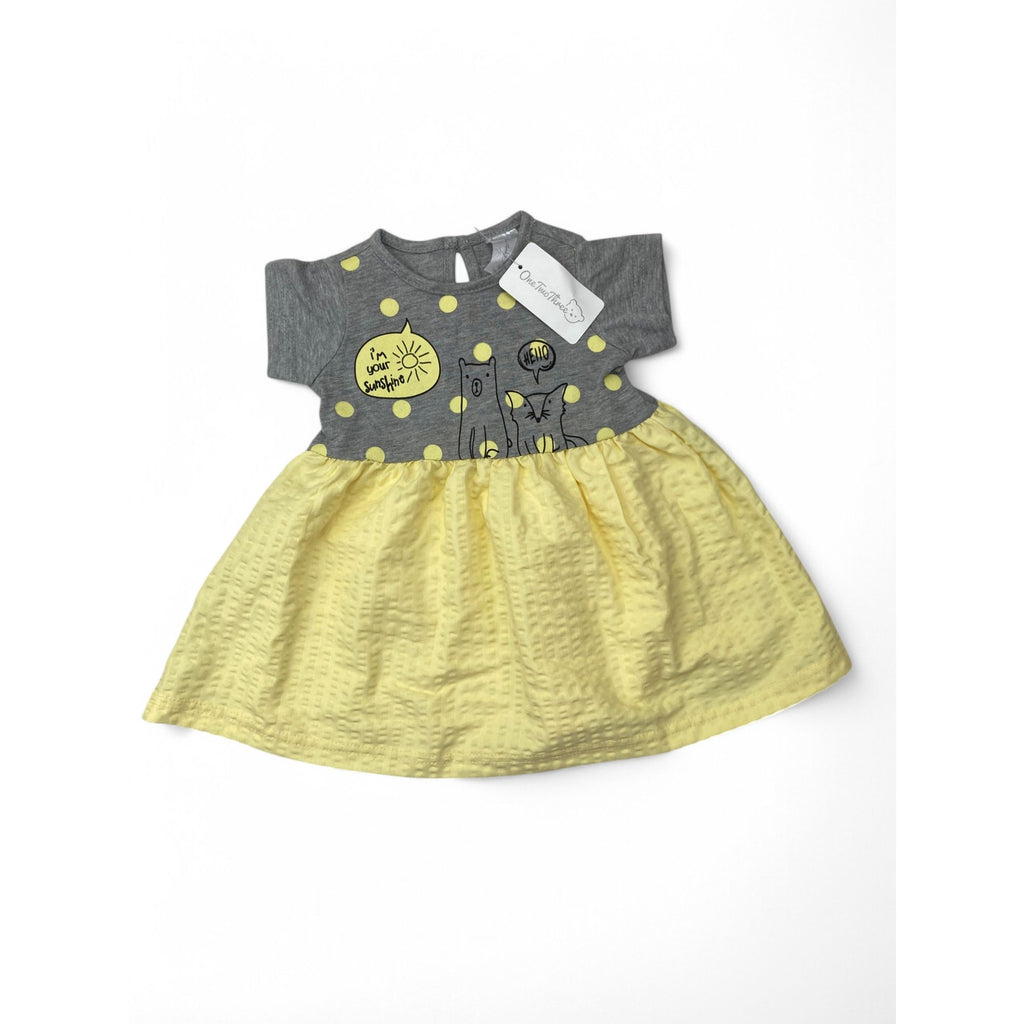 3-6M Grey & Yellow T Shirt Dress - OneTwoThree