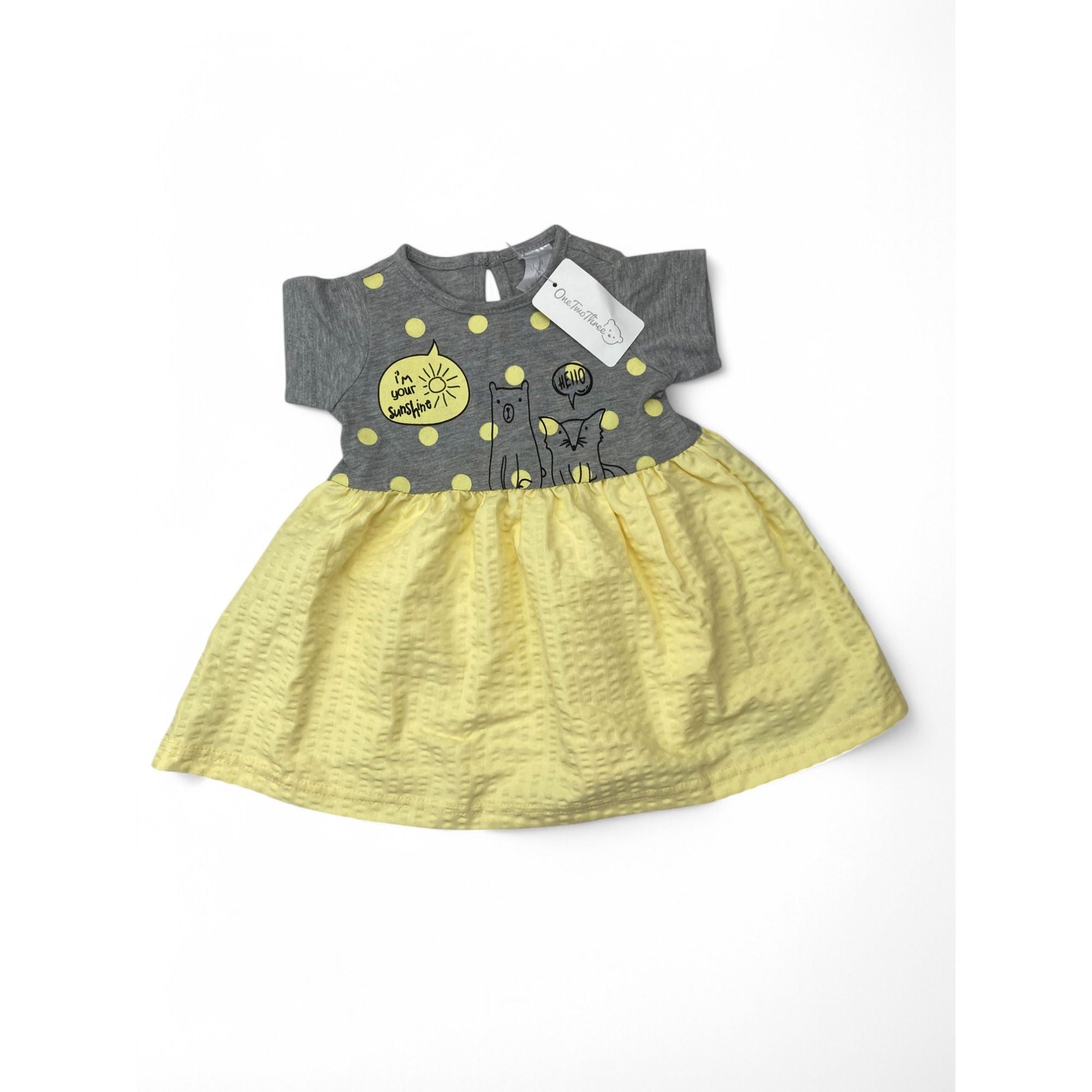 3-6M Grey & Yellow T Shirt Dress - OneTwoThree