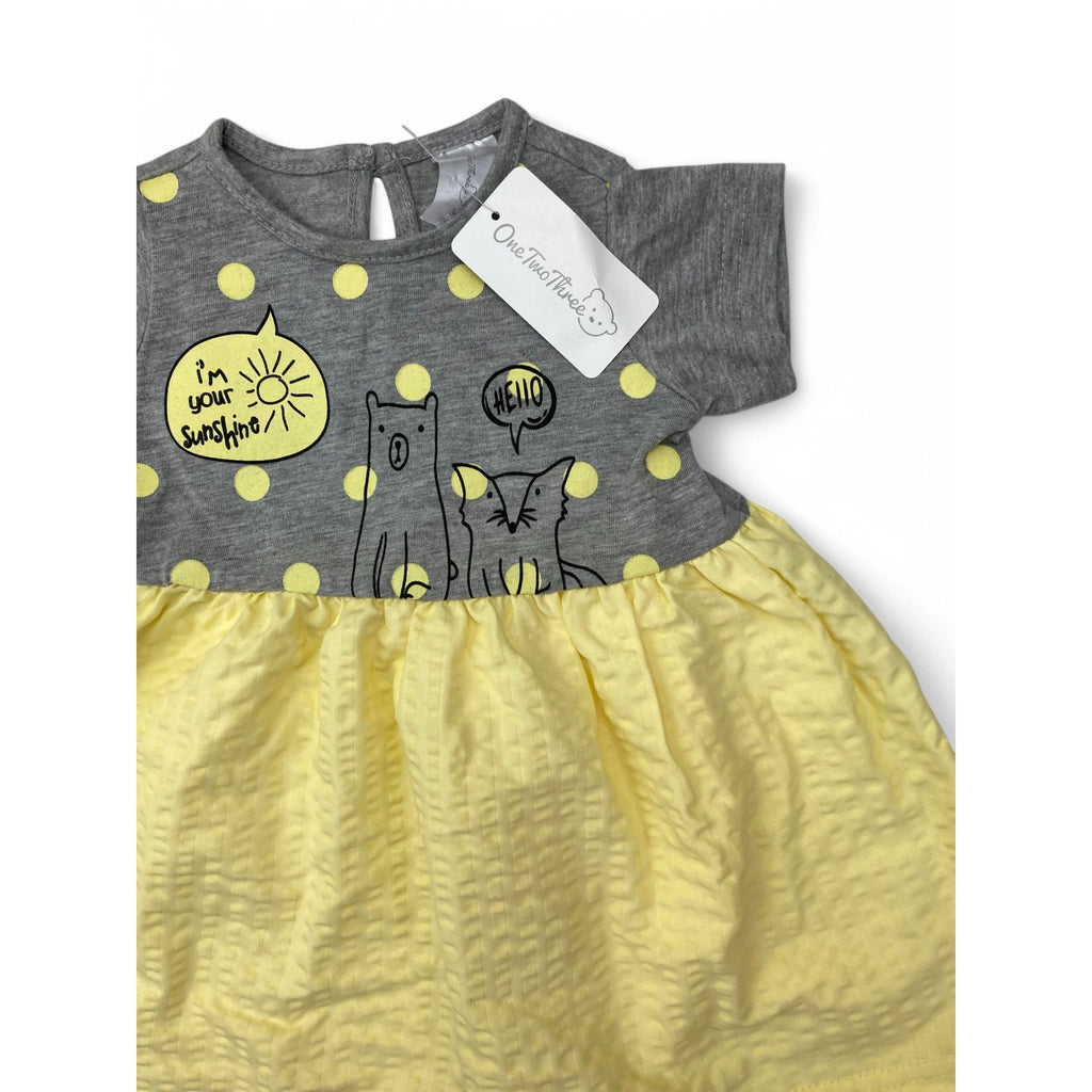 3-6M Grey & Yellow T Shirt Dress - OneTwoThree