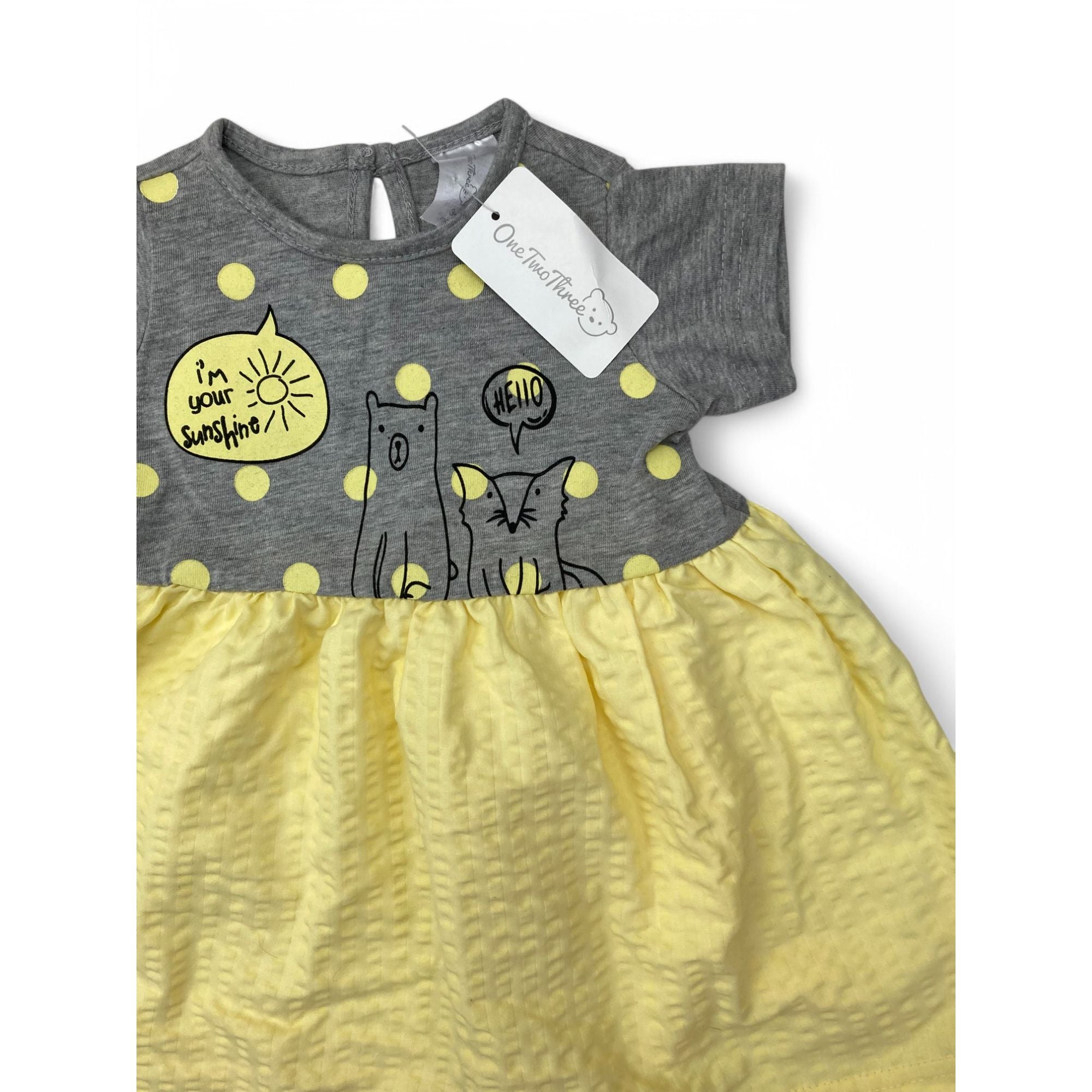3-6M Grey & Yellow T Shirt Dress - OneTwoThree