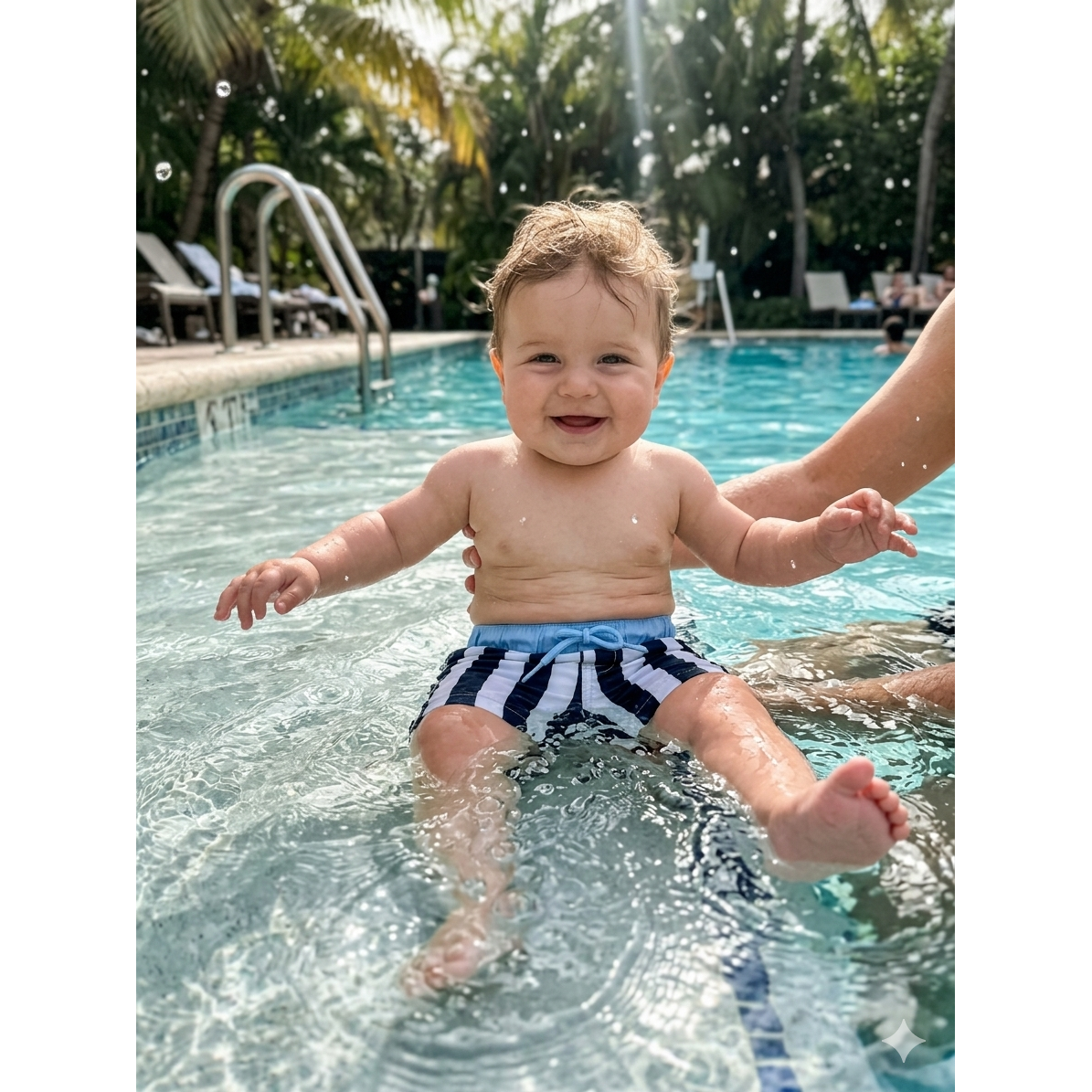 6-12 Blue striped board shorts - Cotton On