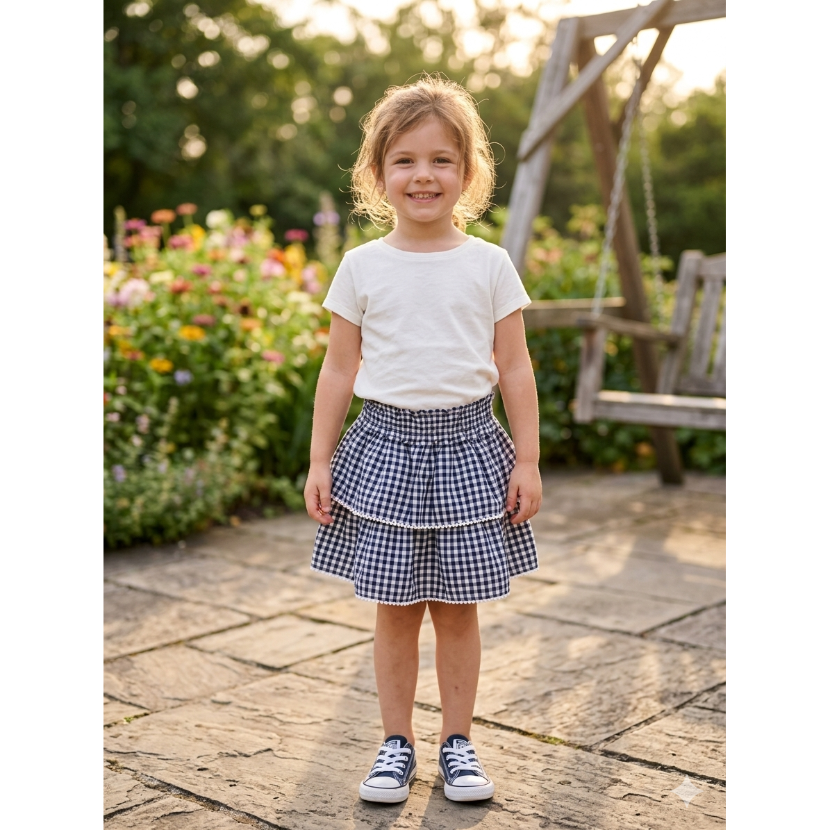 3-6Y Navy & white gingham layered skirt - Country ROAD
