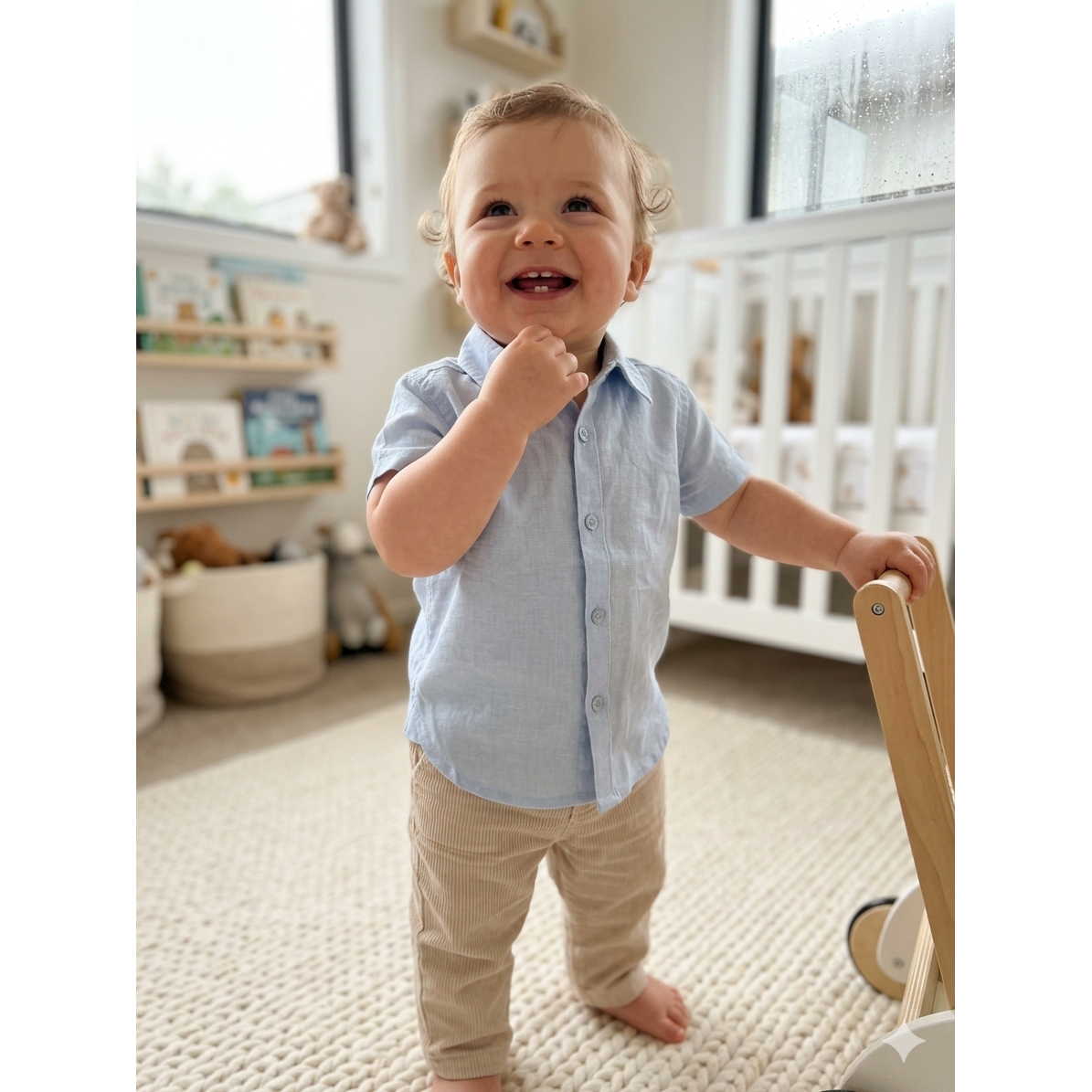 6-12M Sky blue buttoned shirt - Country road