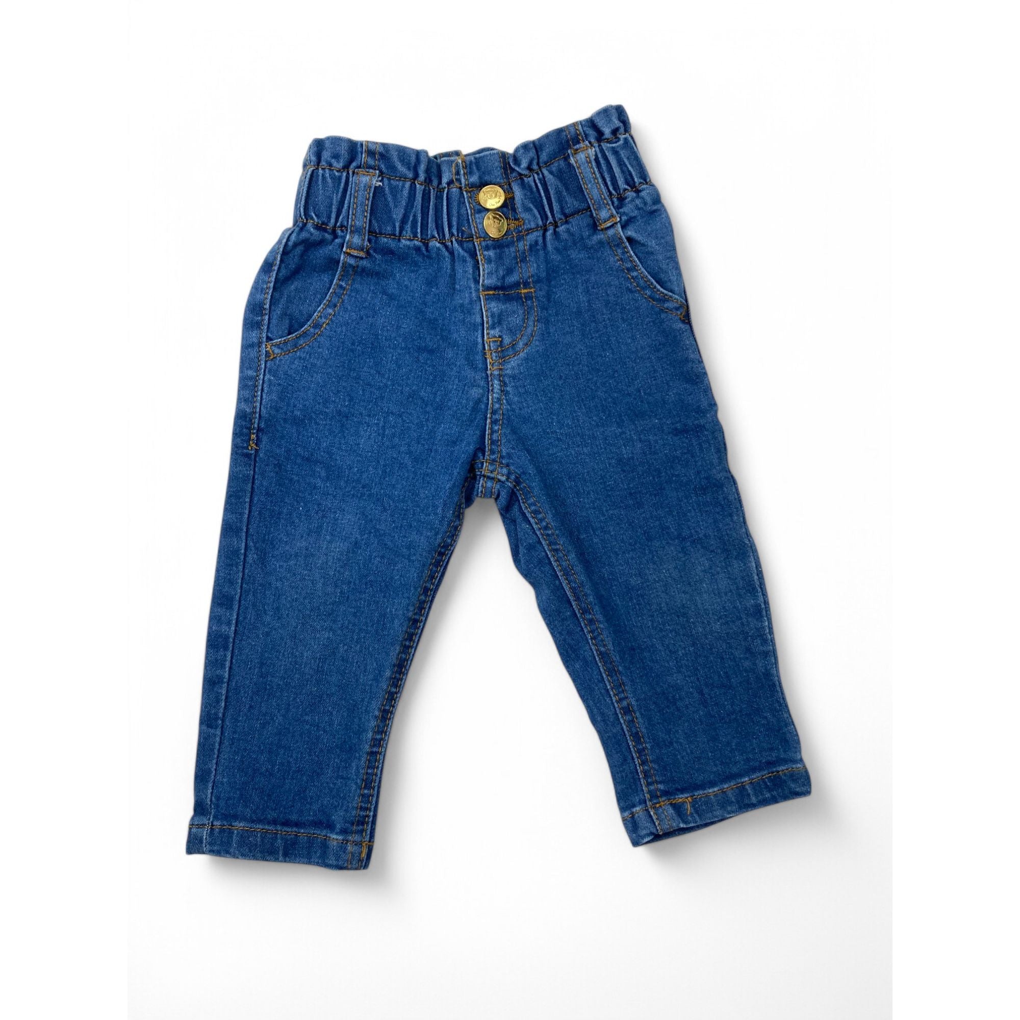 6-9M Blue High Waisted Paperbag Waist Jeans - OneTwoThree