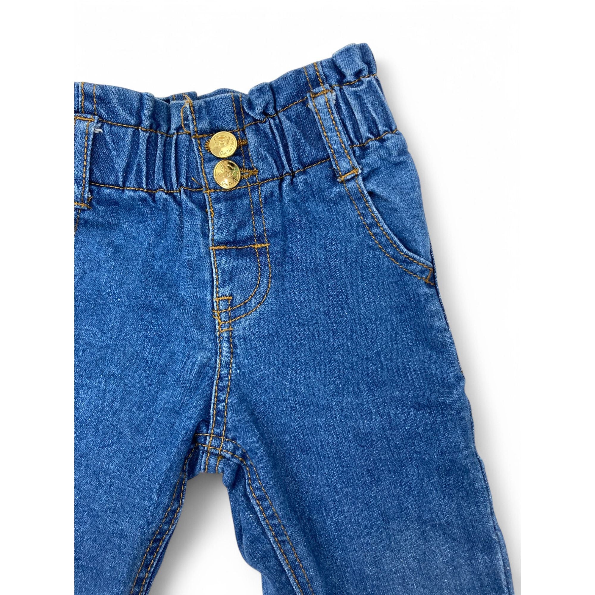 6-9M Blue High Waisted Paperbag Waist Jeans - OneTwoThree