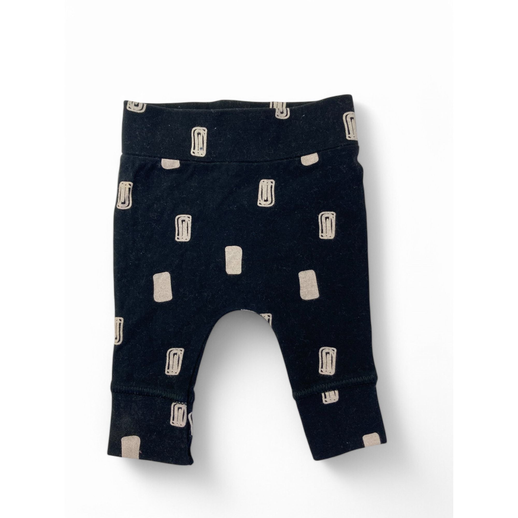 Newborn Black & Beige Square Graphic Cuffed Leggings - Woolworths