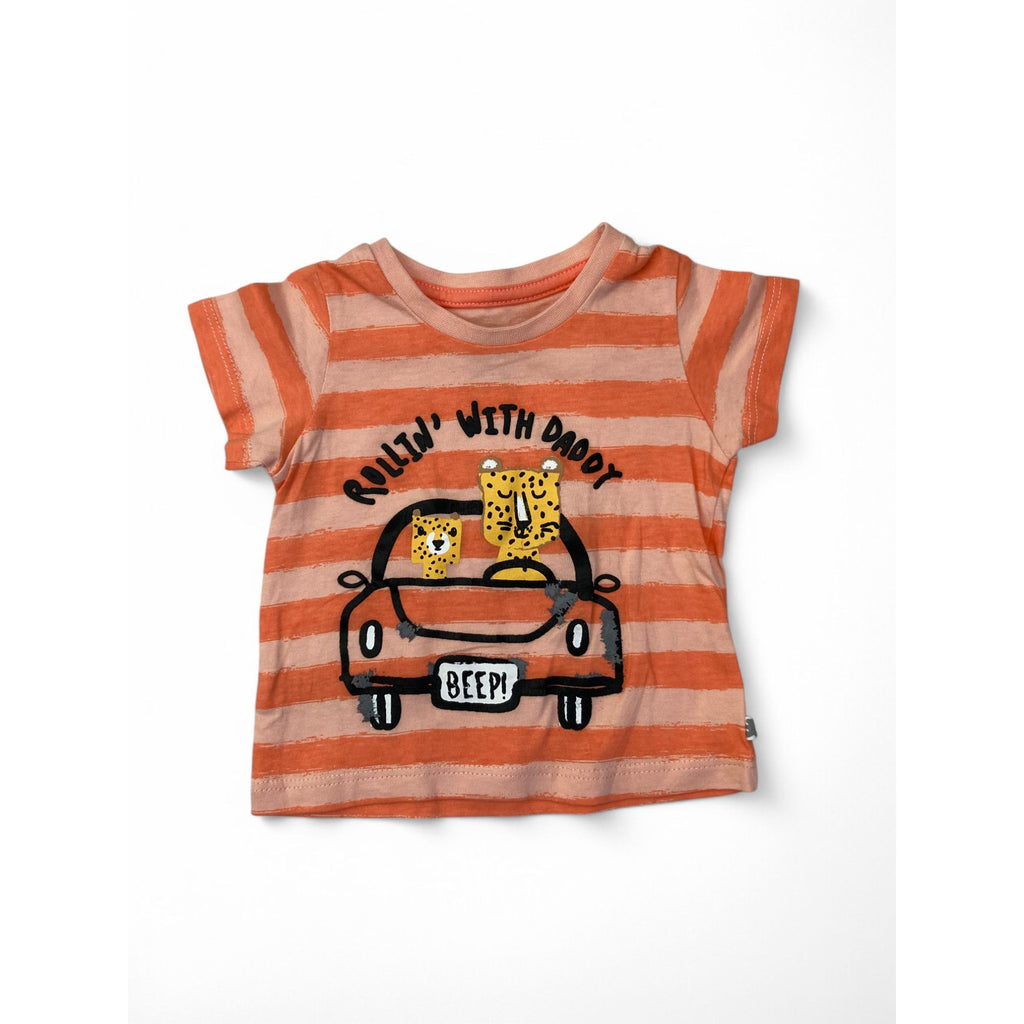 1-3M Orange Stripe Rolling with Daddy T Shirt - Woolworths