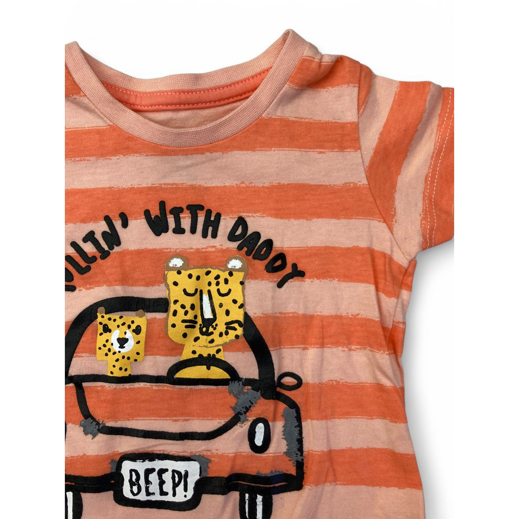 1-3M Orange Stripe Rolling with Daddy T Shirt - Woolworths