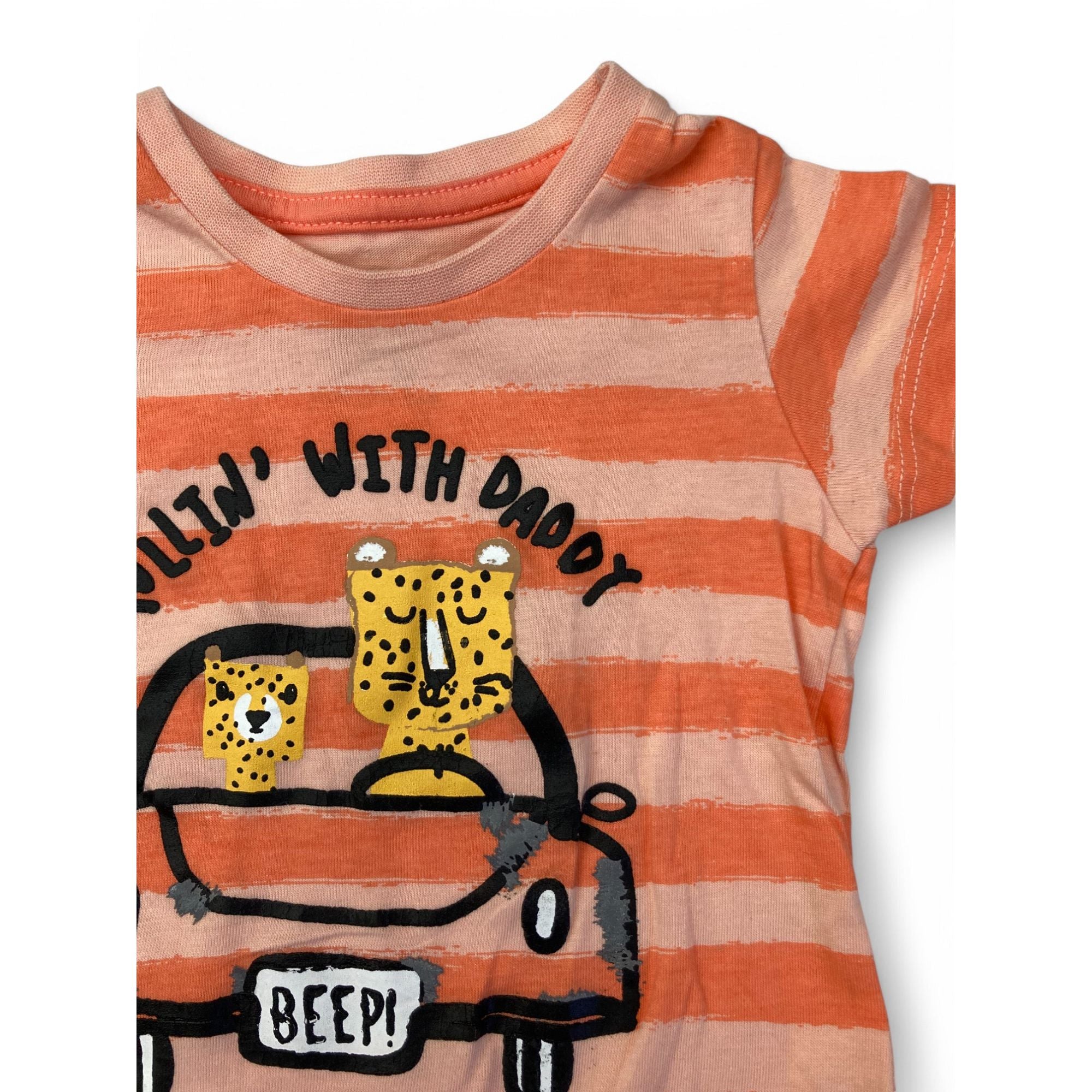 1-3M Orange Stripe Rolling with Daddy T Shirt - Woolworths