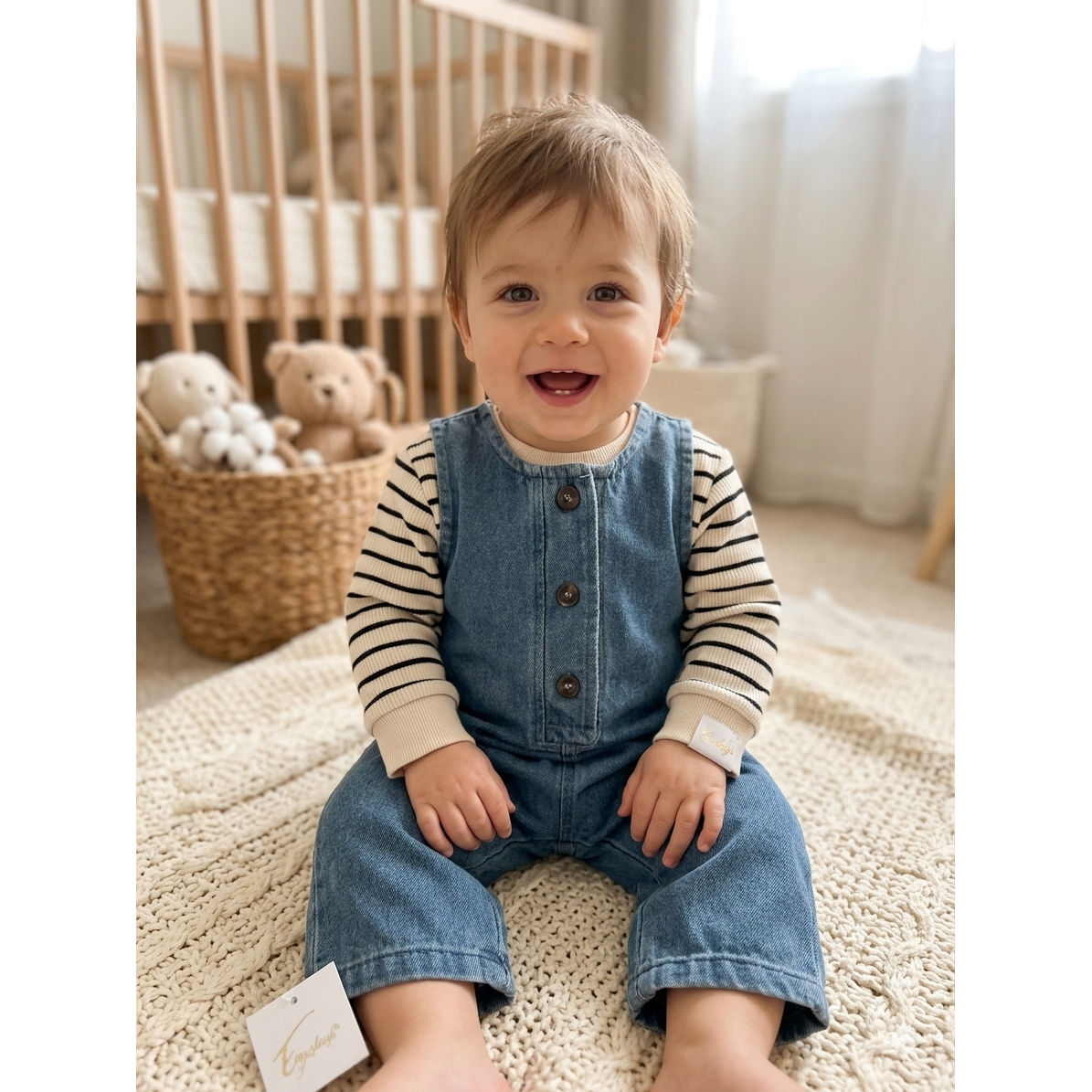 6-12M NEW dungaree & striped long sleeve top - Engepapa