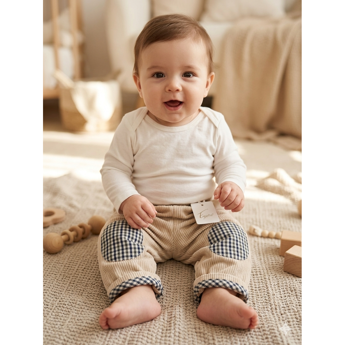 6-12M NEW beige corduroy suspender pants - Engepapa