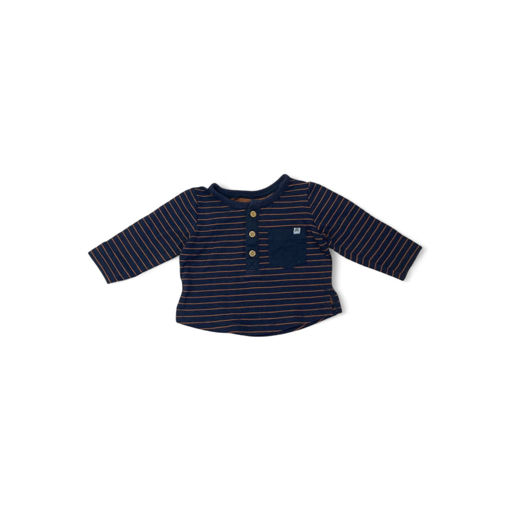 1-3M Navy Blue & Tan Stripe Henley Top - Woolworths