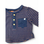 1-3M Navy Blue & Tan Stripe Henley Top - Woolworths
